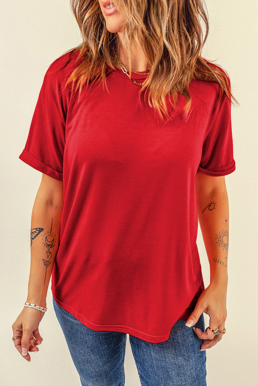 Casual Plain Crew Neck Tee T-Shirt