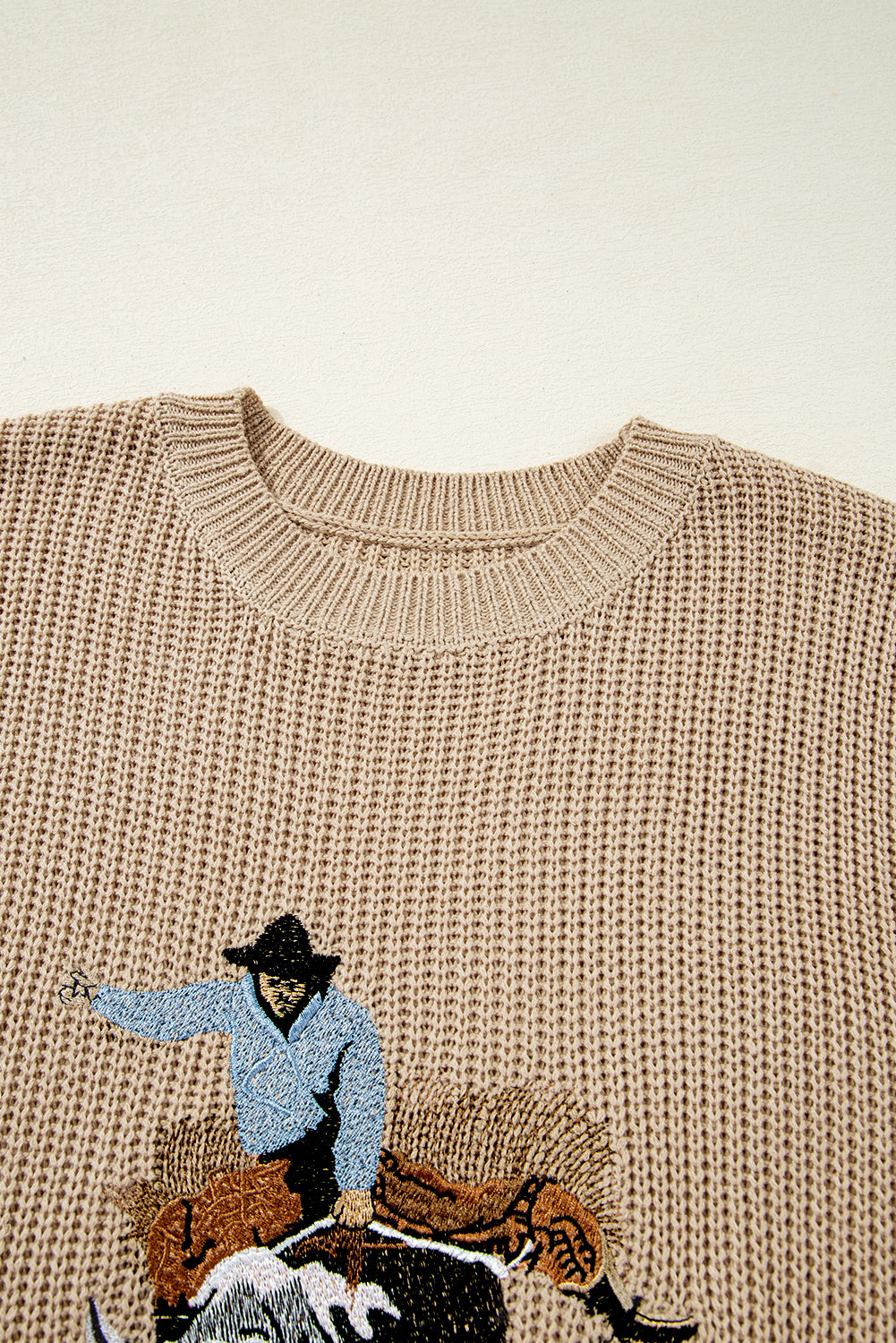 Cowboy Embroidery Round Neck Sleeveless Knit Top