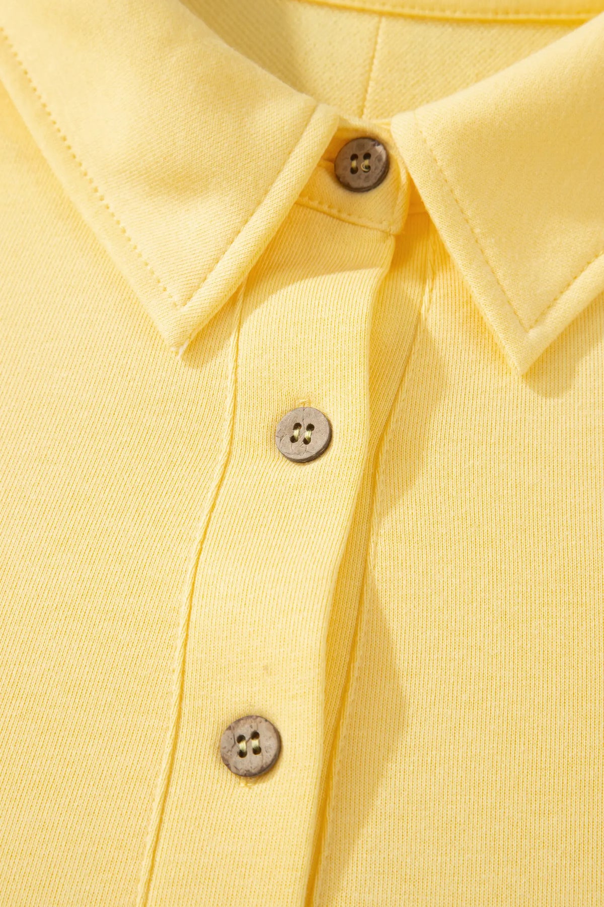 Cream Solid Colour Polo Tee Elastic Waist Shorts Plus Size Outfit – Yellow