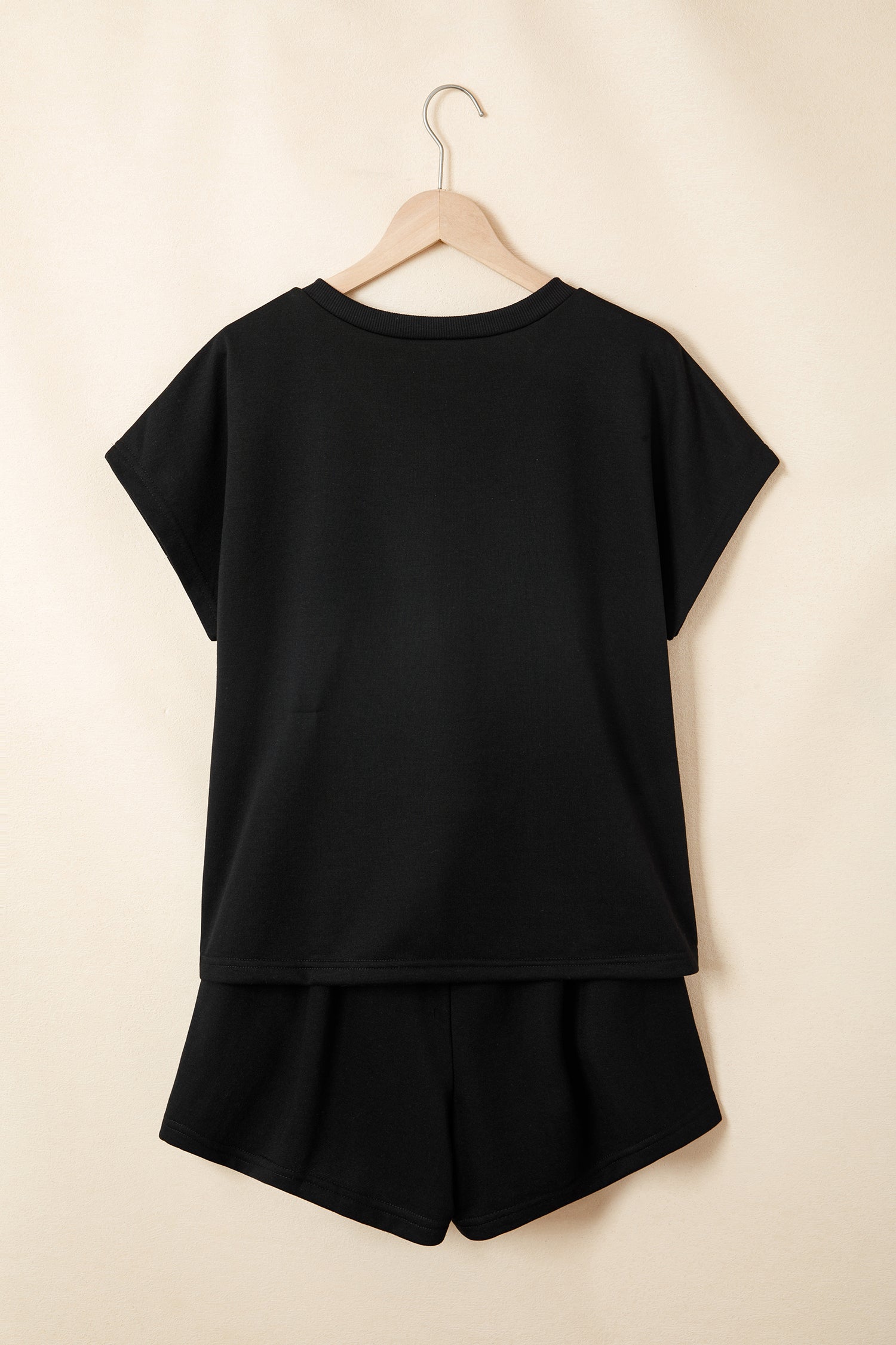 Contrast Leopard Bow Patched V-Neck Loose Tee Drawstring Shorts Co-ord Set