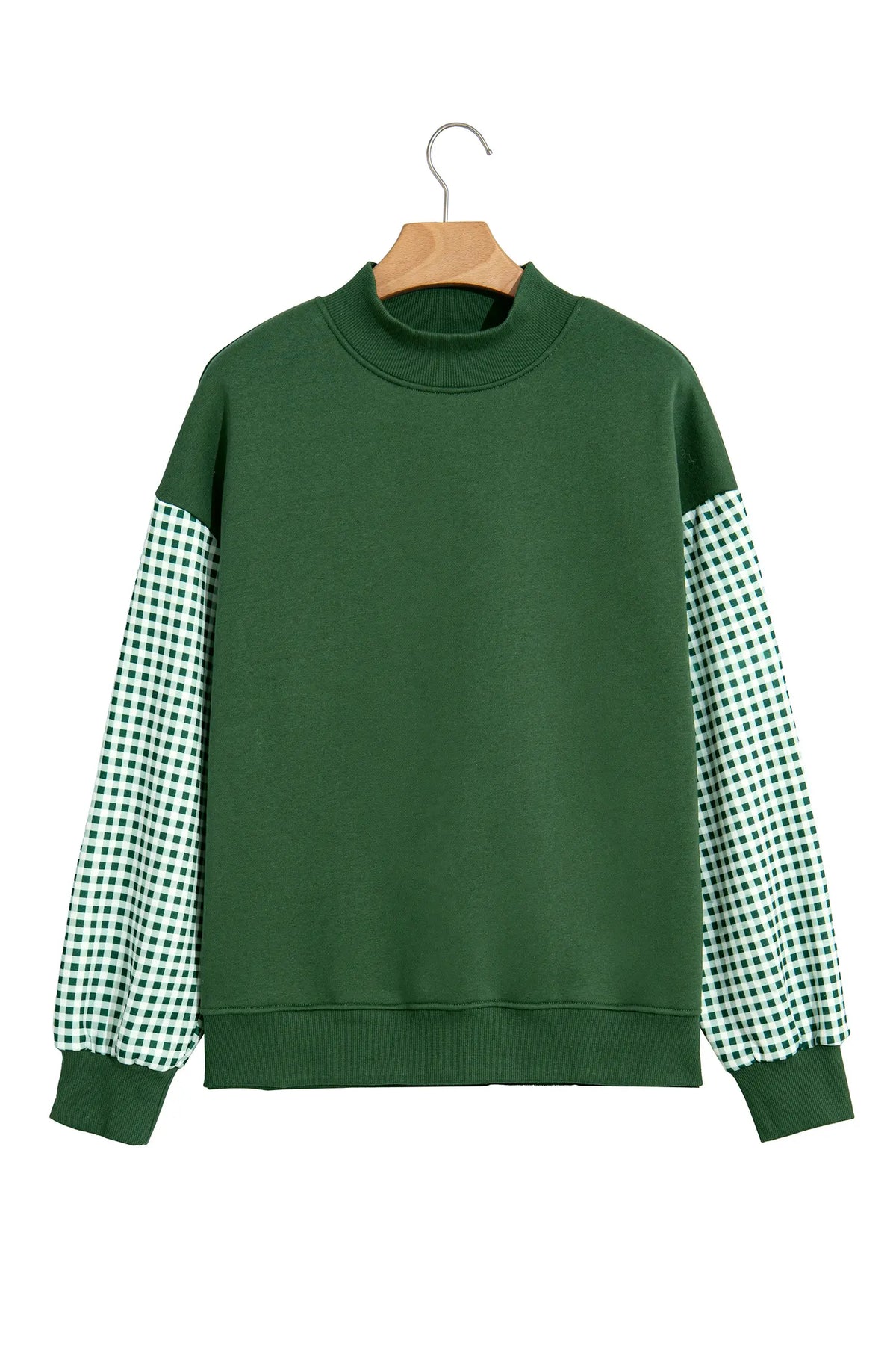 Plaid Sleeve Colourblock Loose Tunic Sweatshirt – Evergreen