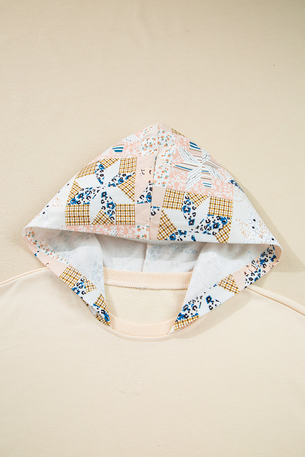 Western Geo Pattern Patchwork Hoodie with Kangaroo Pocket - Tops/Sweatshirts & Hoodies
