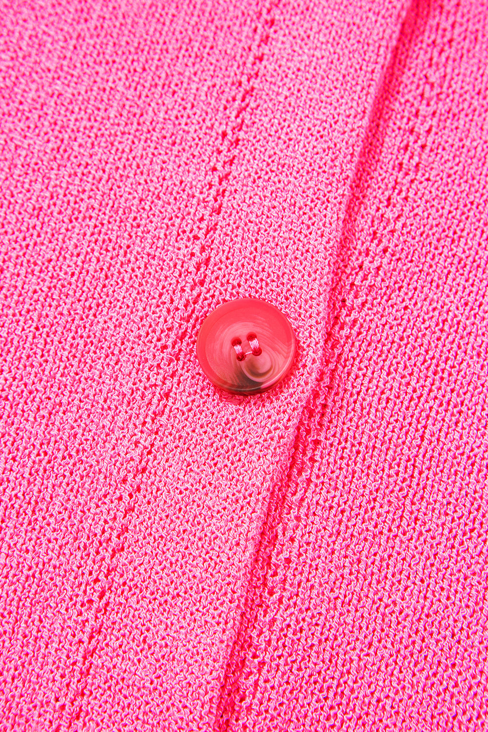 Bright Pink Distressed Hem Short Sleeve Knitted Button Front Sweater eAura