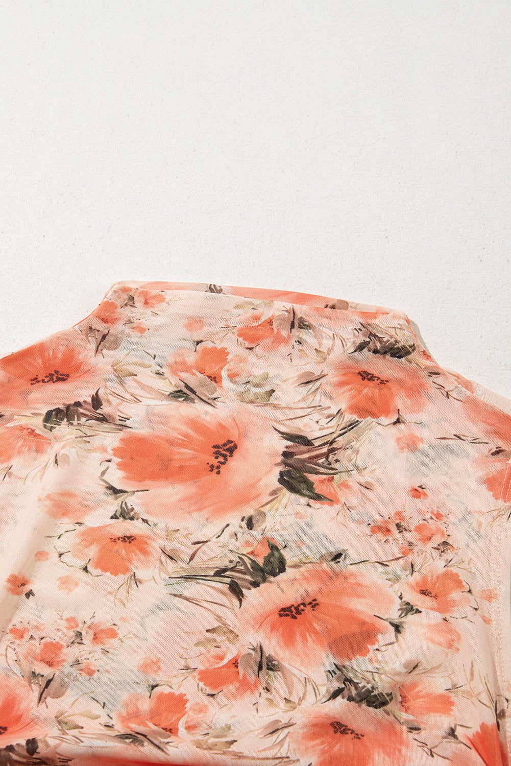 Red Mesh Floral Printed Slim Fit Tank Top eAura