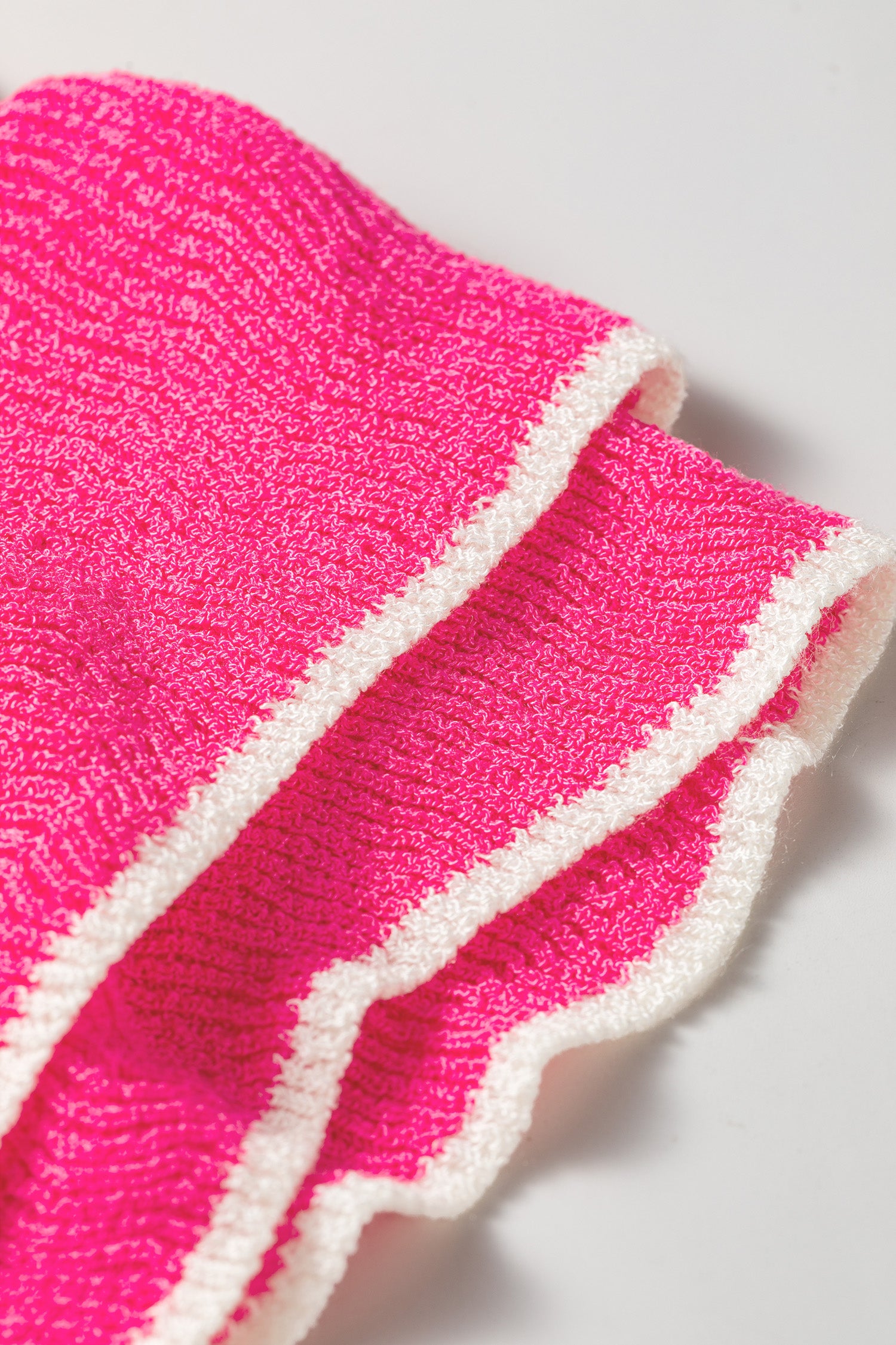 Double Ruffle Short Sleeve Lightweight Knit Sweater – Rose Stripe