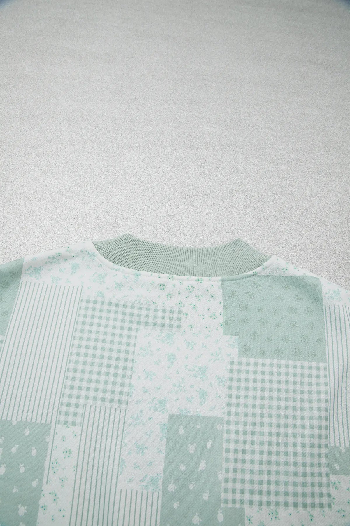 Sky Blue Patchwork Floral Print Drop Shoulder Baggy Pullover Drawstring Shorts Set – Light Blue