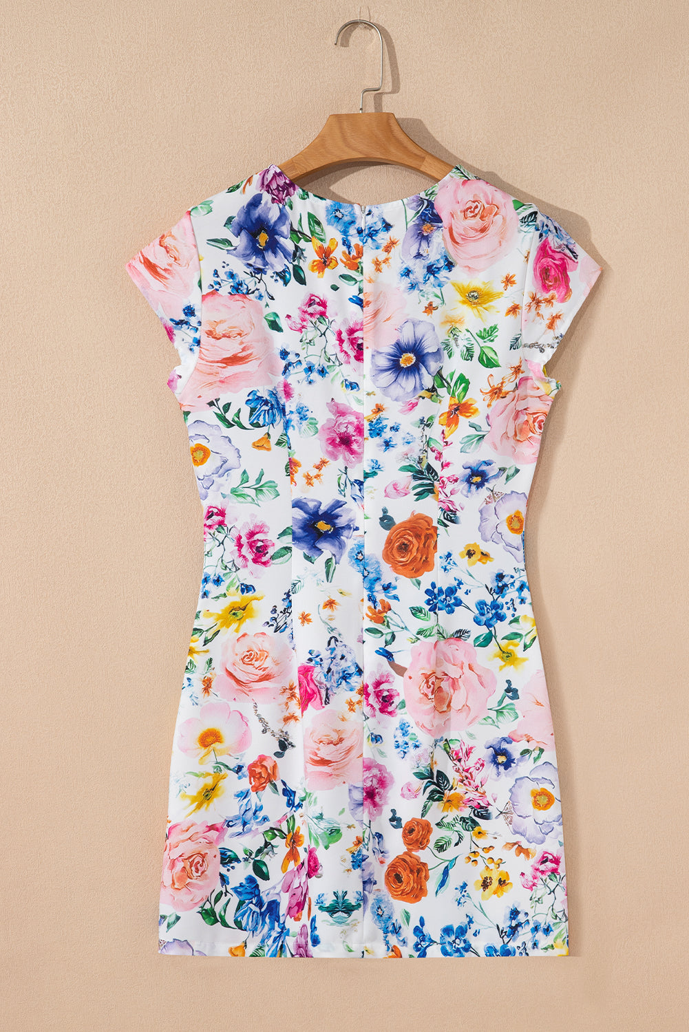 Sky Blue Vibrant Floral Print Cap Sleeve Mini Dress eAura