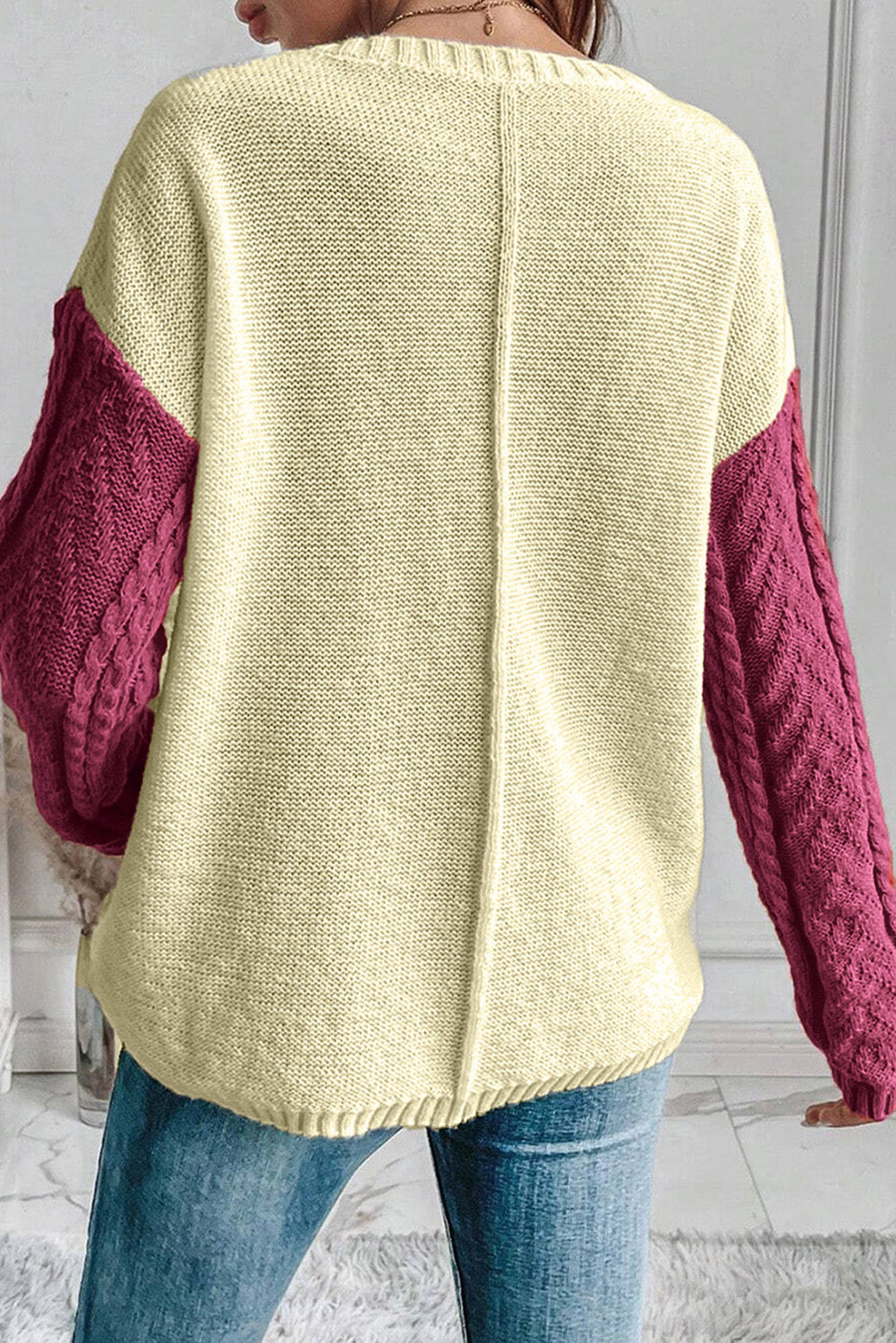 Rose Tan Colourblock Patched Pocket Drop Shoulder Sweater eAura