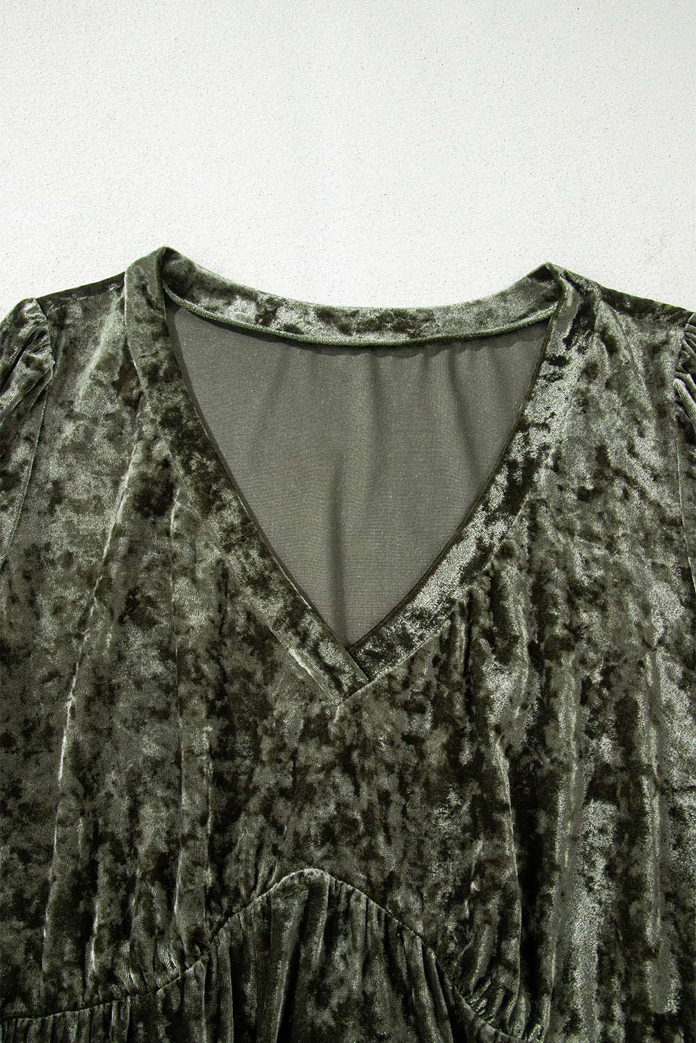 Plus Size Velvet Babydoll Mini Dress with Puff Sleeve - eAura