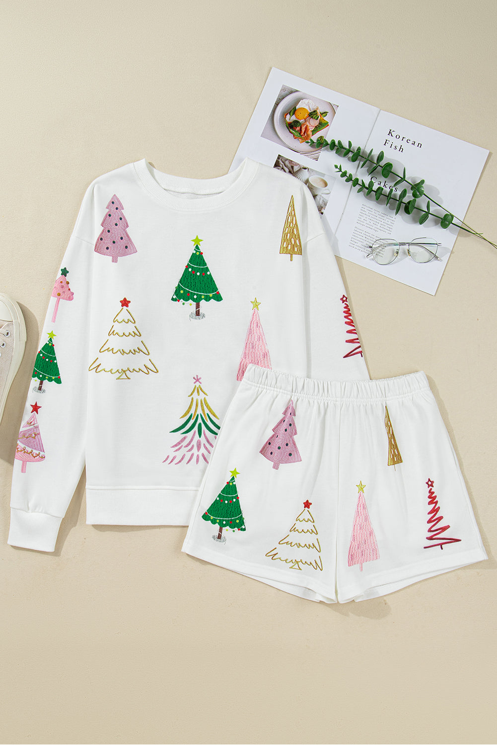 Christmas Tree Long Sleeve Top and Shorts Co-ord Lounge Set eAura