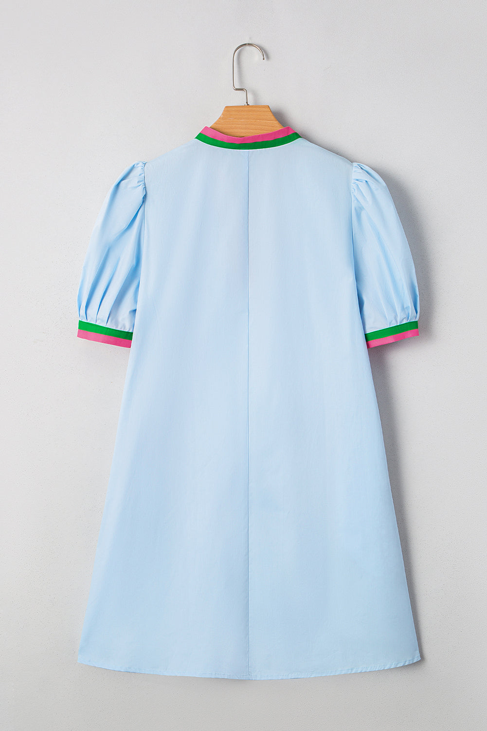 Myosotis Contrast Striped Notched V-Neck Puff Sleeve Mini Dress eAura