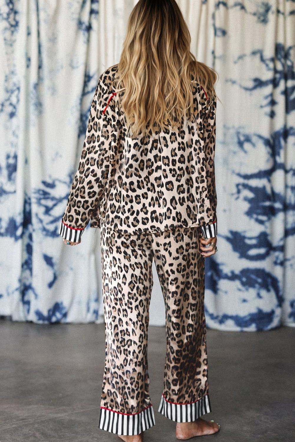 Leopard Print Striped Edge Shirt Pyjama Set - eAura
