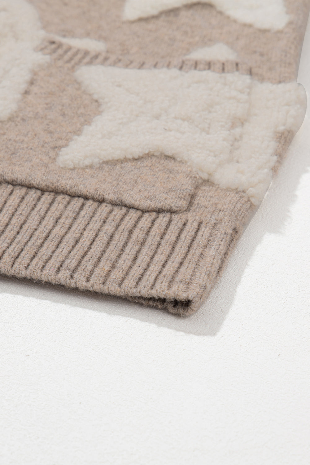 Sherpa Star Pattern Textured Sweater Cardigan with Pockets eAura