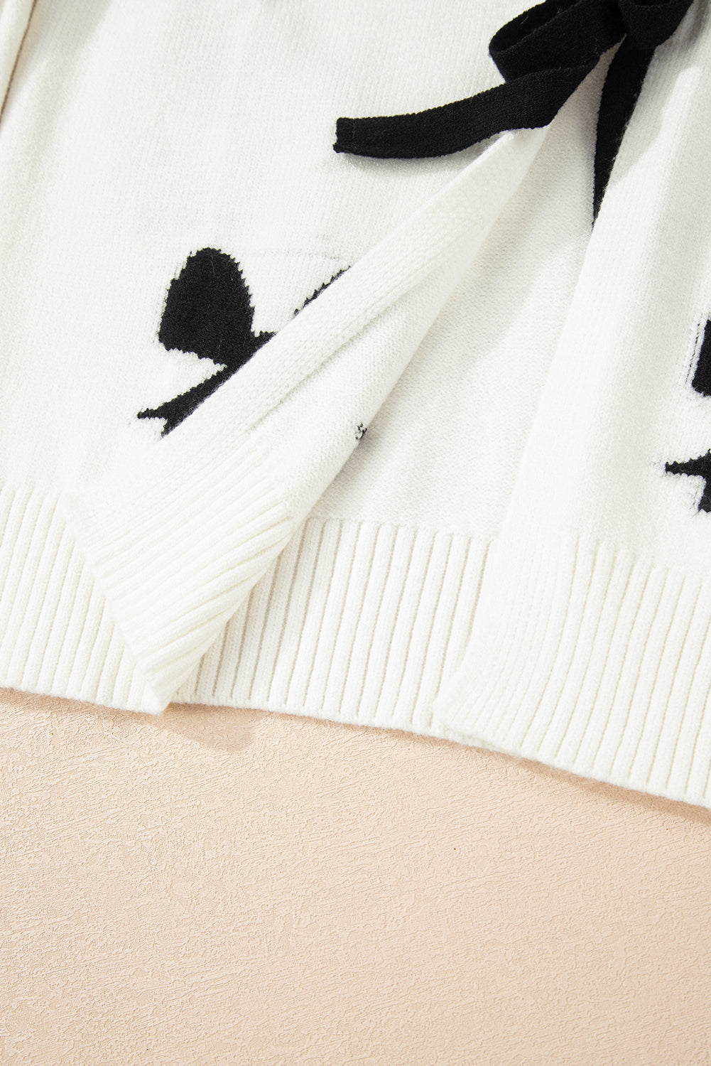 White Lace-up Bow Pattern Sweater Cardigan - eAura