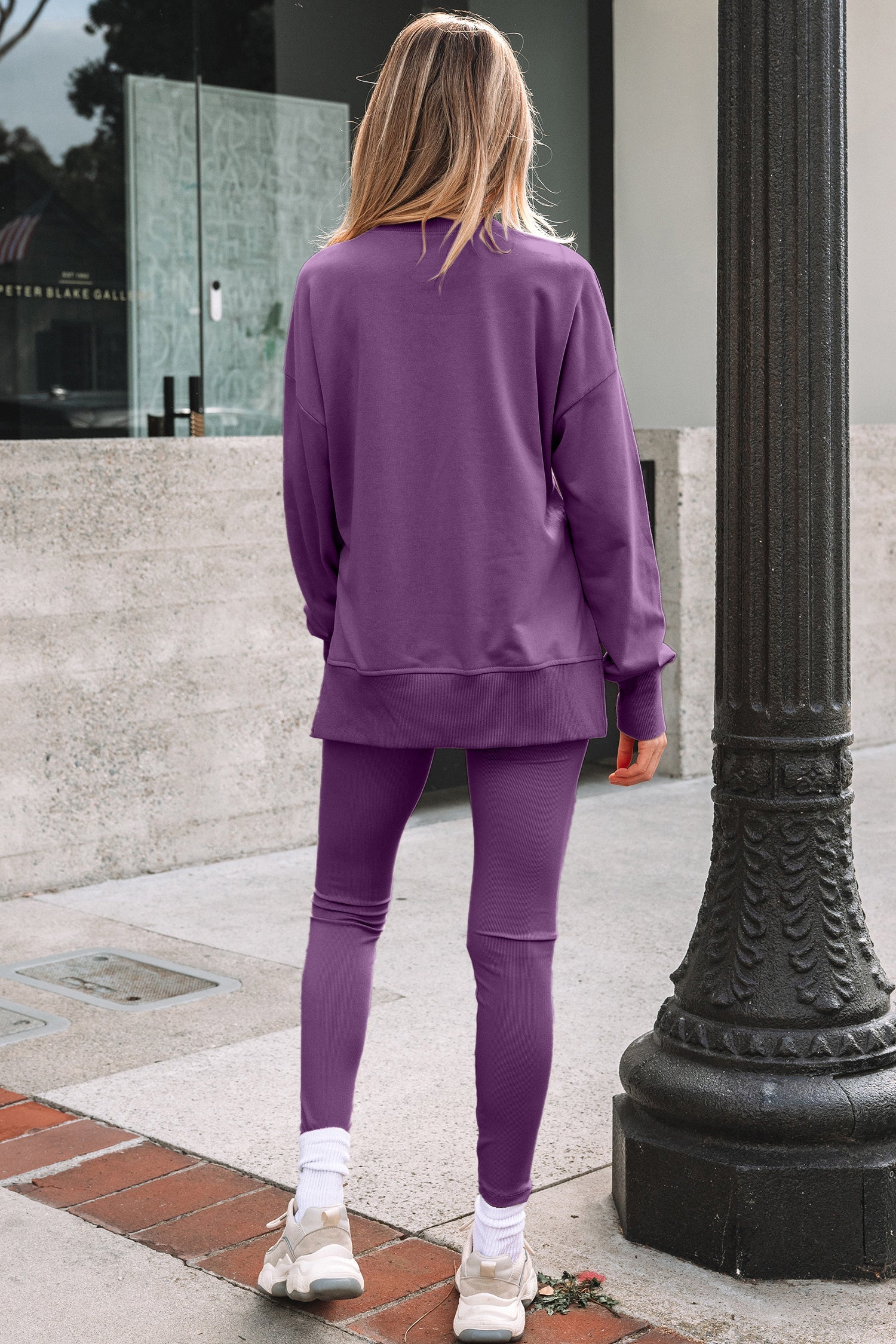 Oversize Slit Sweatshirt and Ribbed Leggings Co-ord Set - eAura