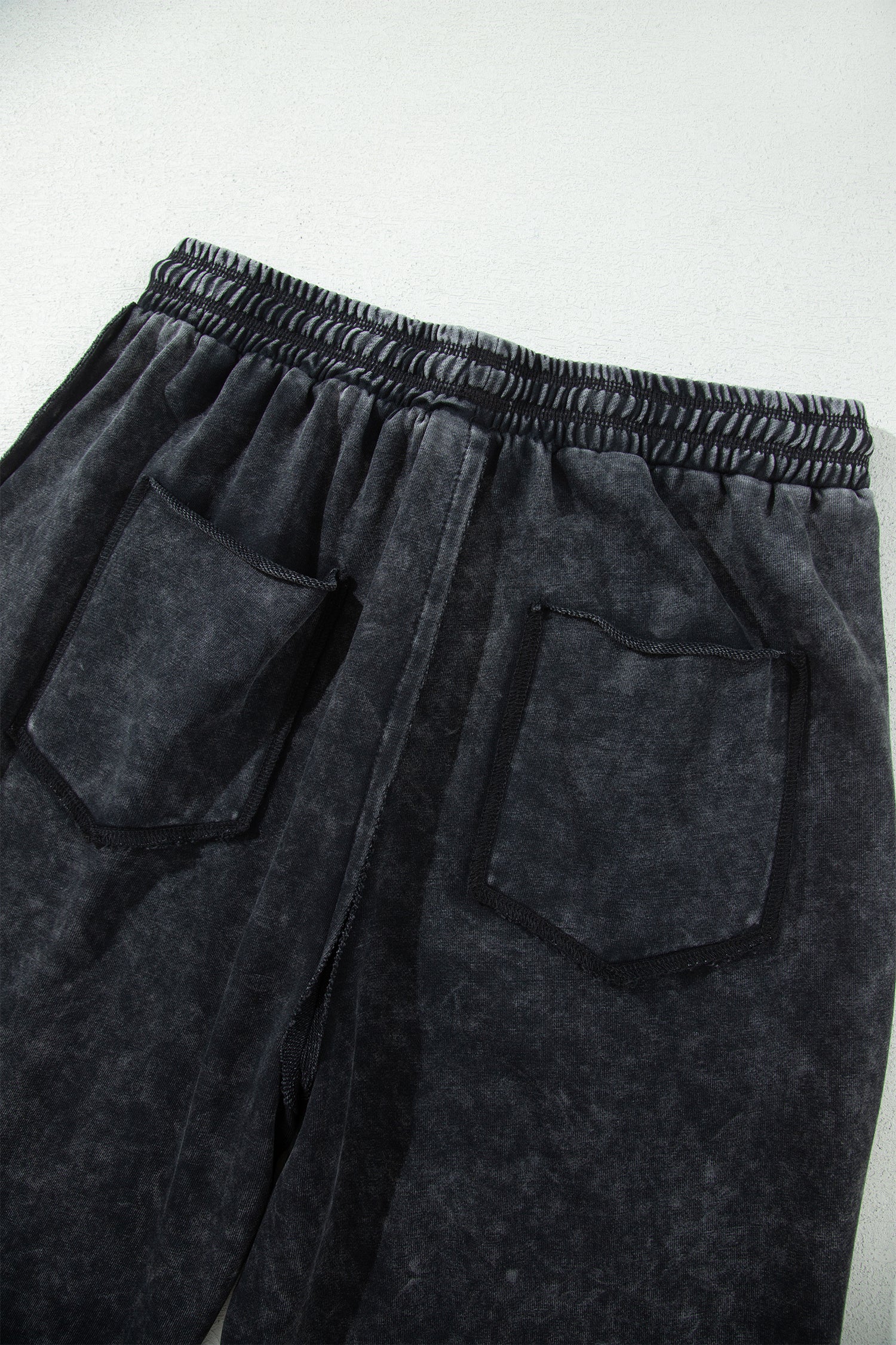 Mineral Wash Raw Seam Drawstring Elastic Waist Barrel Pants – Black