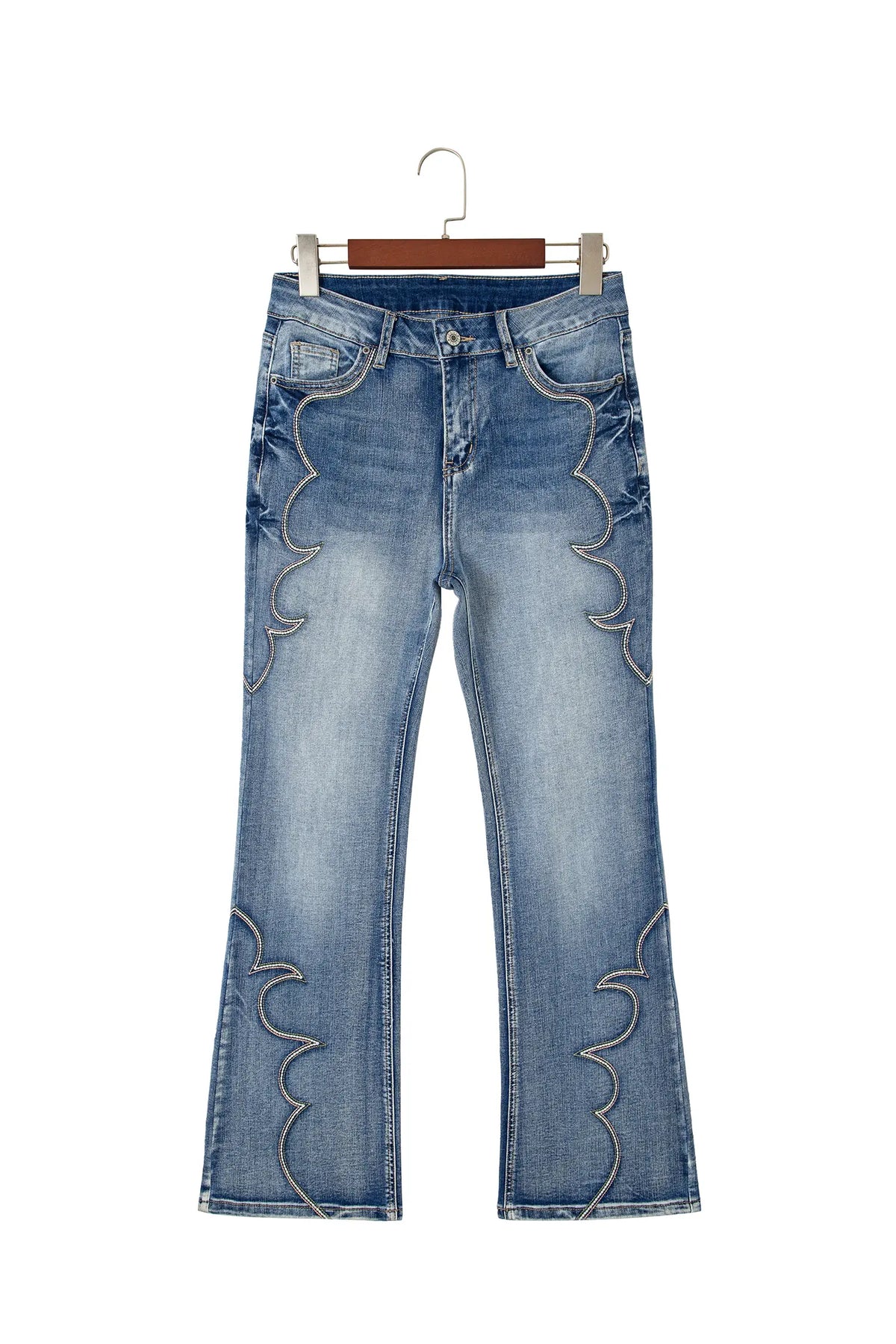 Western Embroidered Flare Full Length Jeans – Blue