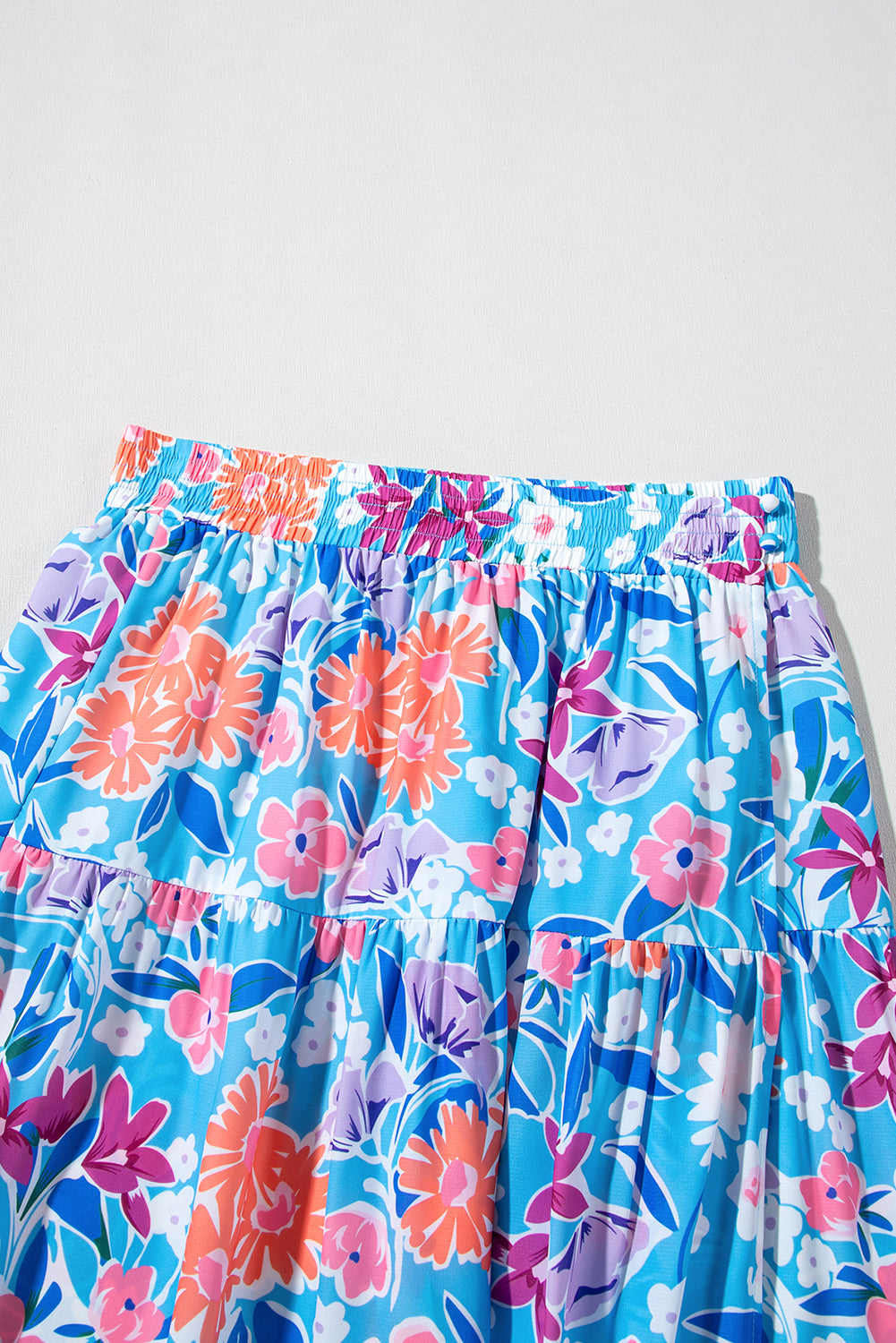 Sky Blue Floral Printed High Waist Split Wrap Long Skirt eAura