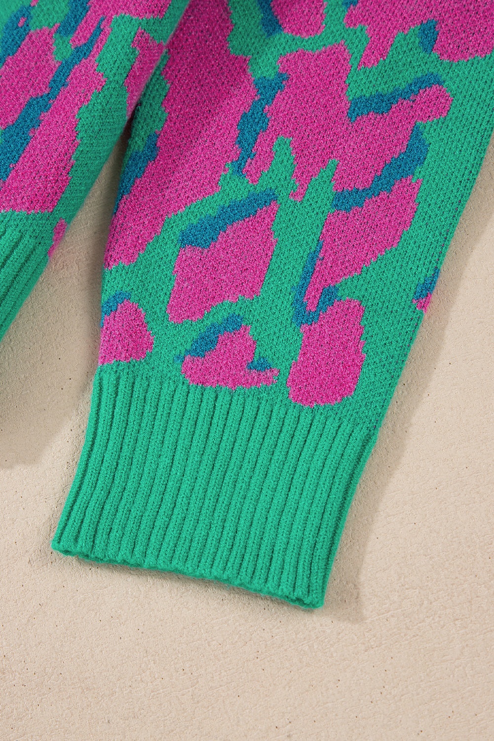 Green Abstract Print Ribbed Trim Baggy Sweater eAura