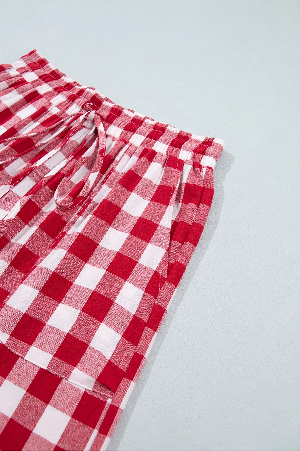 Tie Elastic Waist Shift Pants — Gingham Plaid