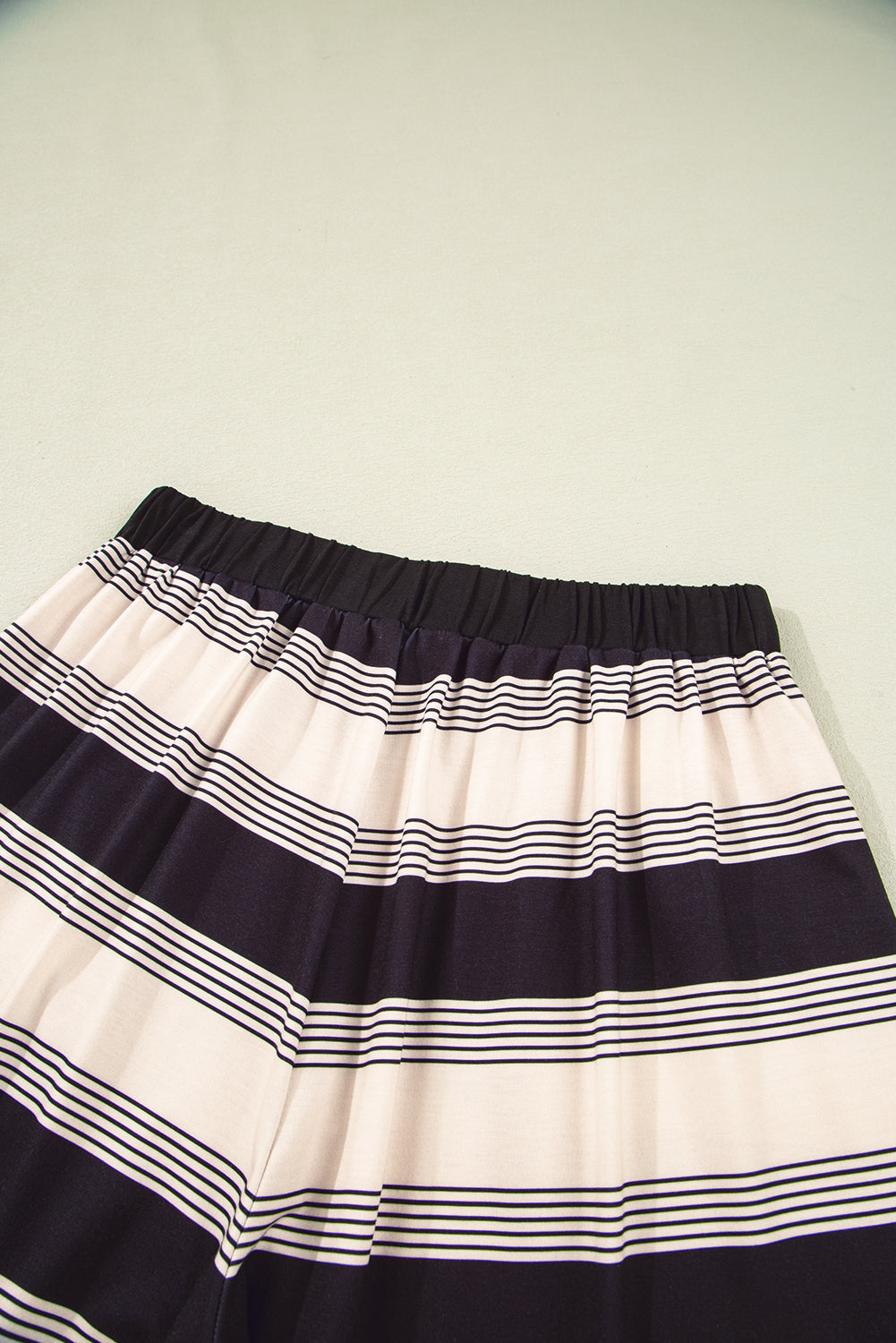 Black Stripe Short Sleeve T Shirt and High Waist Pocketed Shorts Set eAura