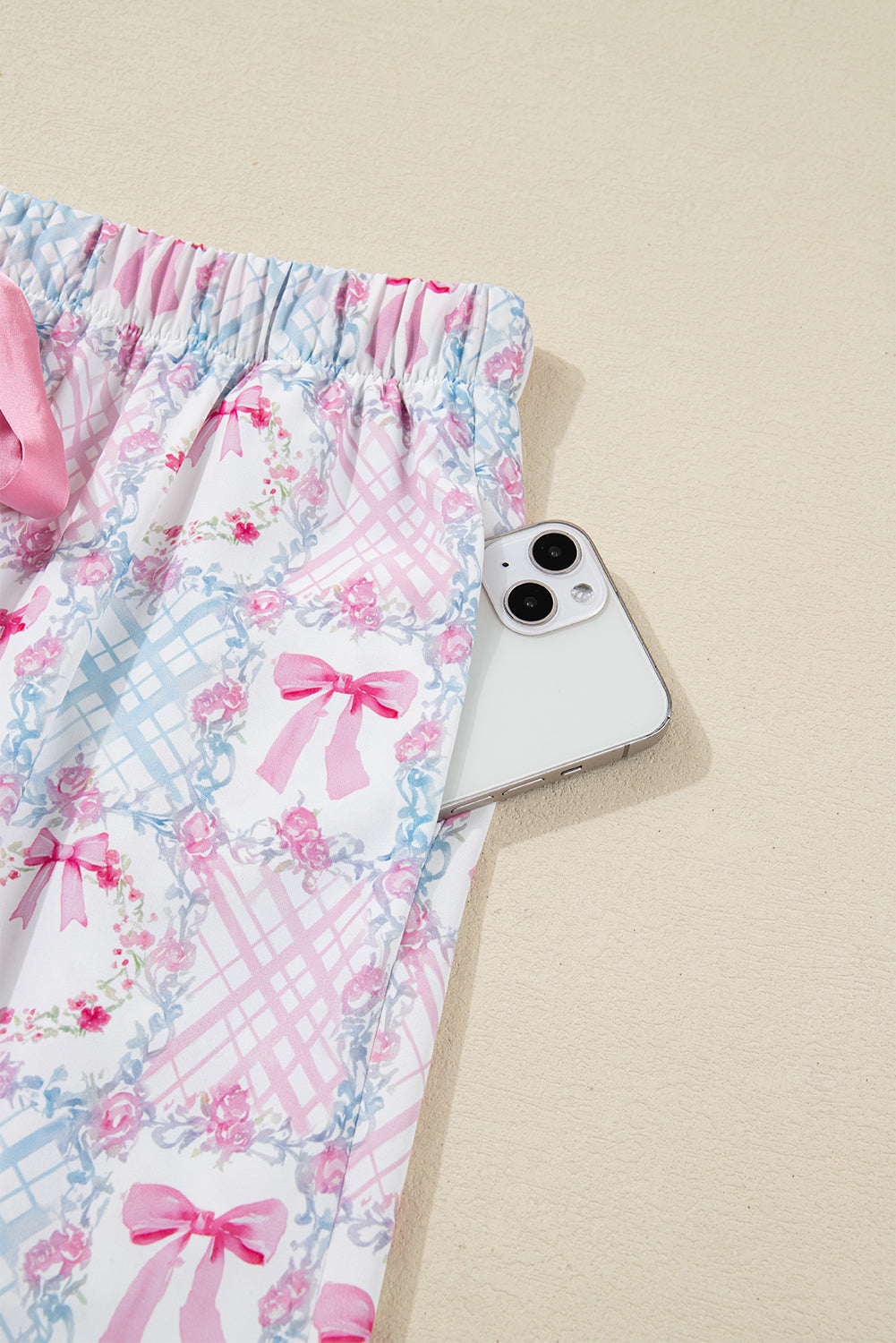 Pink Bow Wreath Pattern Christmas Pyjamas Tied Front Long Sleeve Dear-Lover Dropshipping