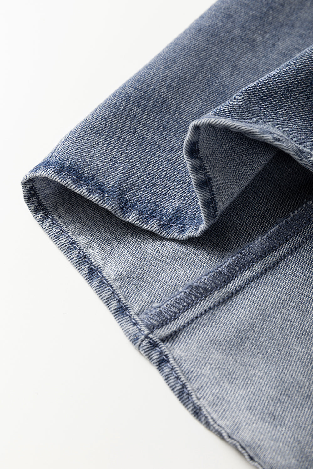 Dusk Blue V Neck Ruffled Short Puff Sleeve Denim Top - eAura