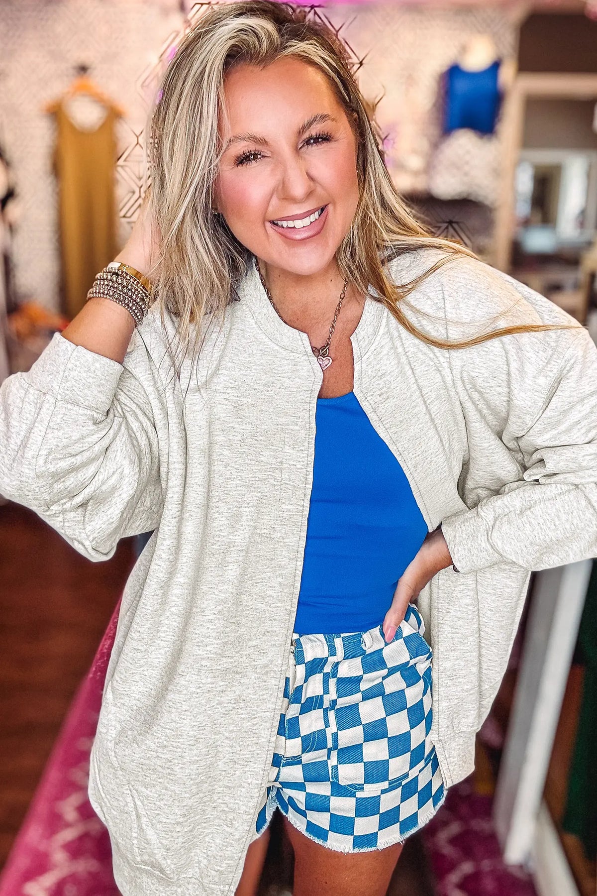 Solid Colour Zip Front Jacket Style Sweatshirt – Light Grey