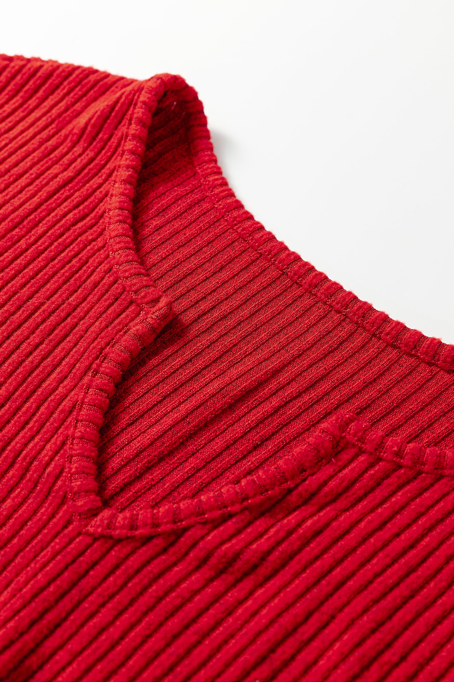 Ribbed Notched Neck Knit Long Sleeve Leggings Two Pieces Lounge Set – Racing Red