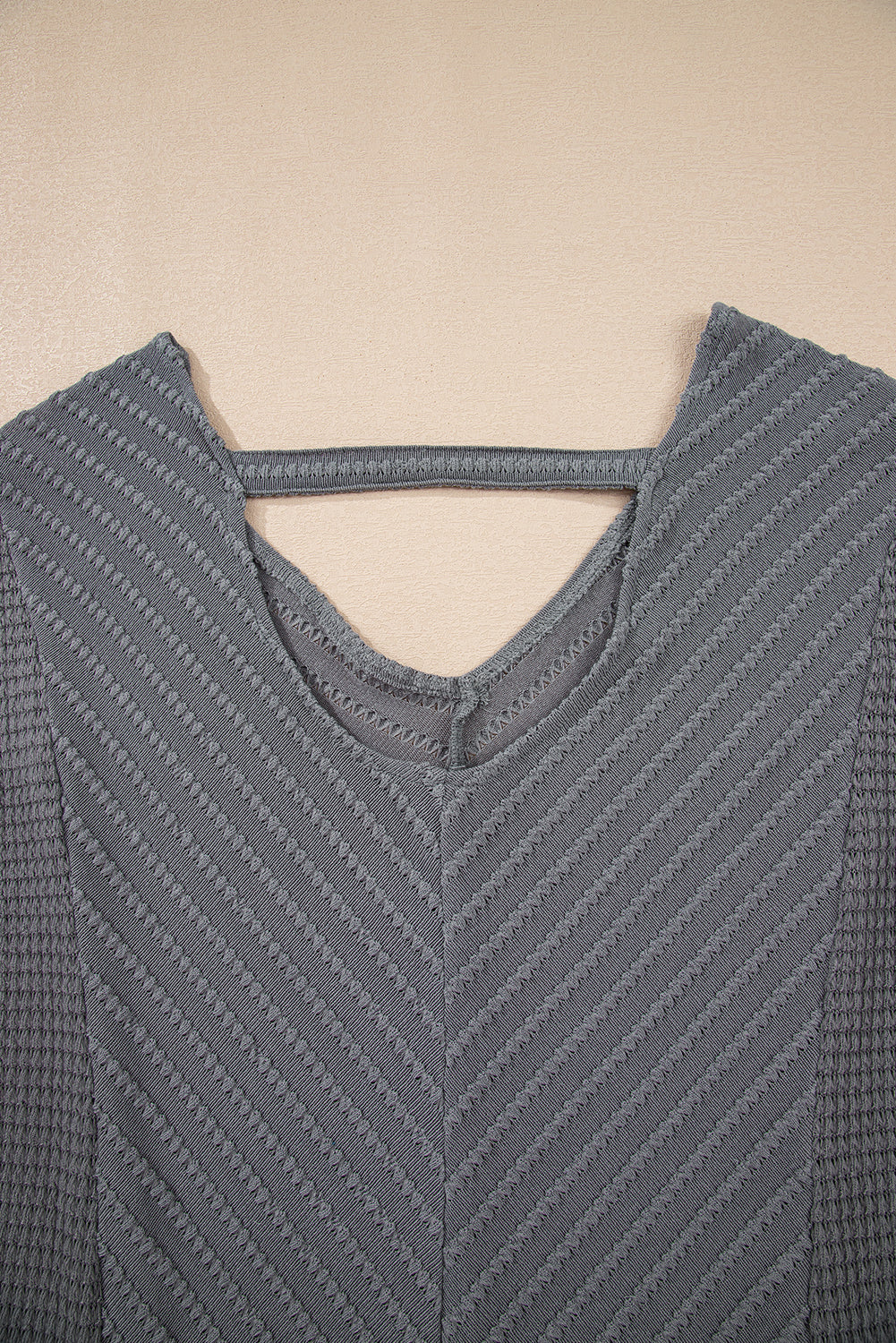 V-Neck Chevron Textured Long Sleeve Top - eAura