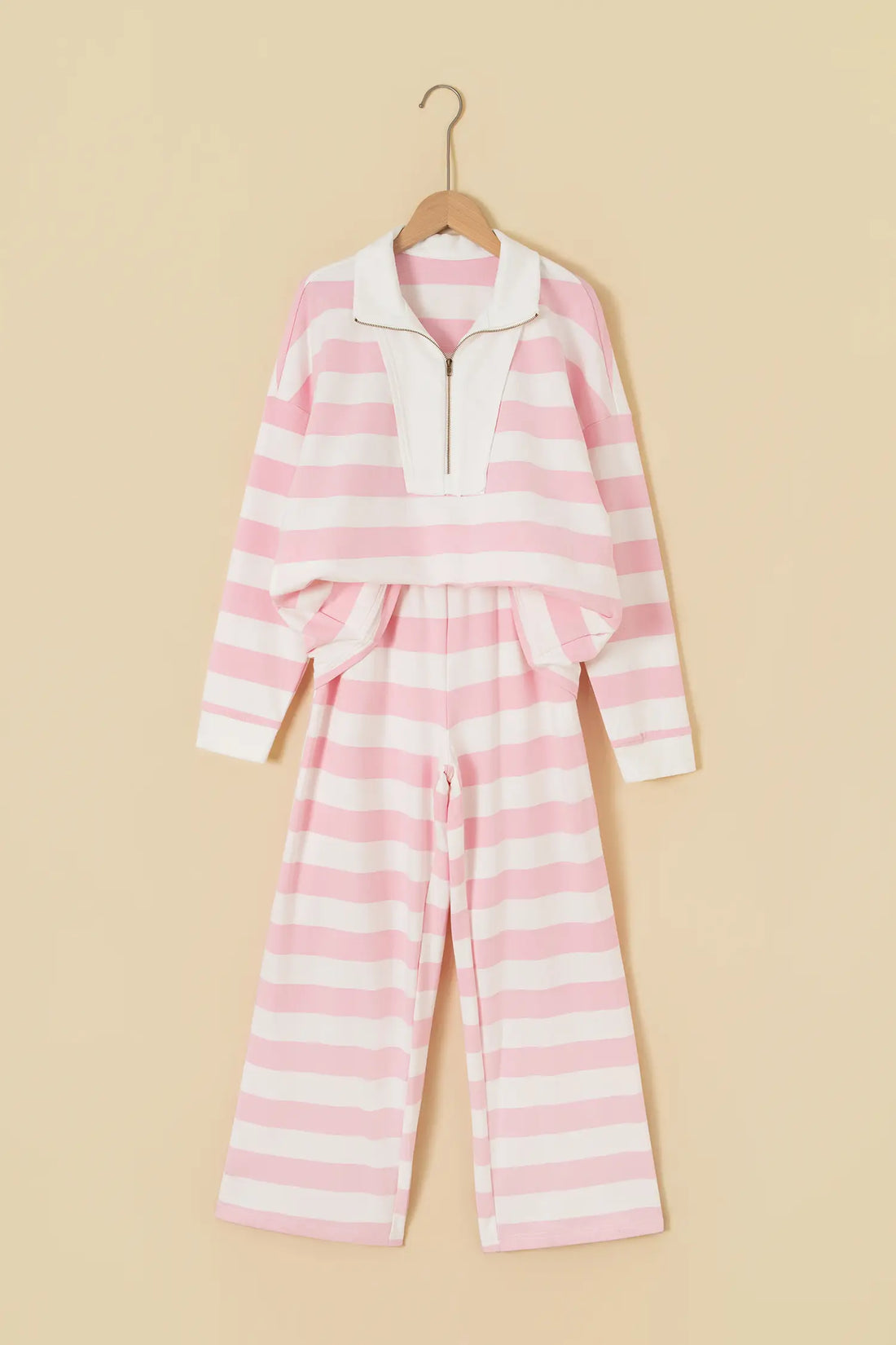 Colour Block Patchwork Zip Long Sleeve Top Elastic Waist Pants Set