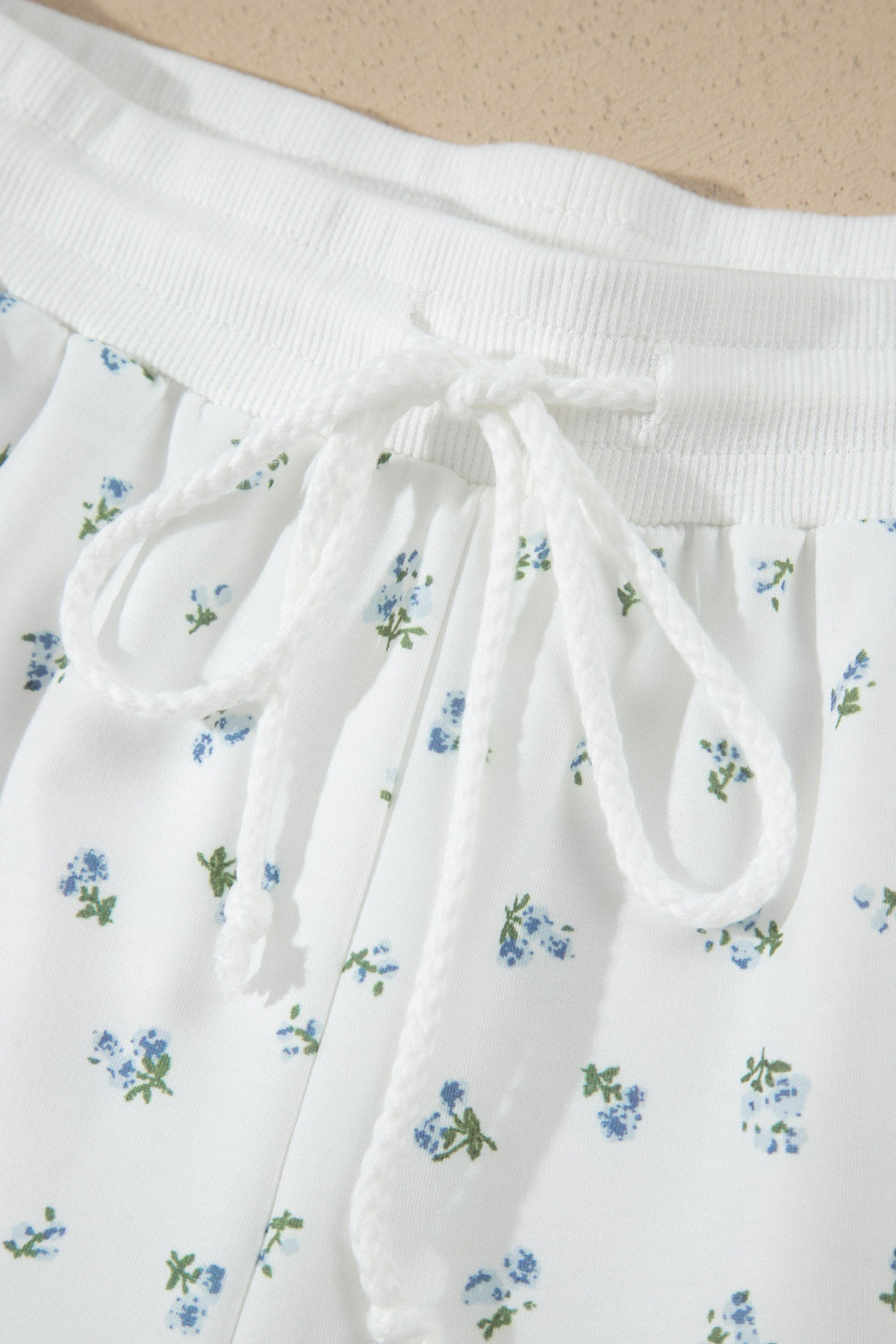 Floral Print Half Zip Top Matching Short Set – White