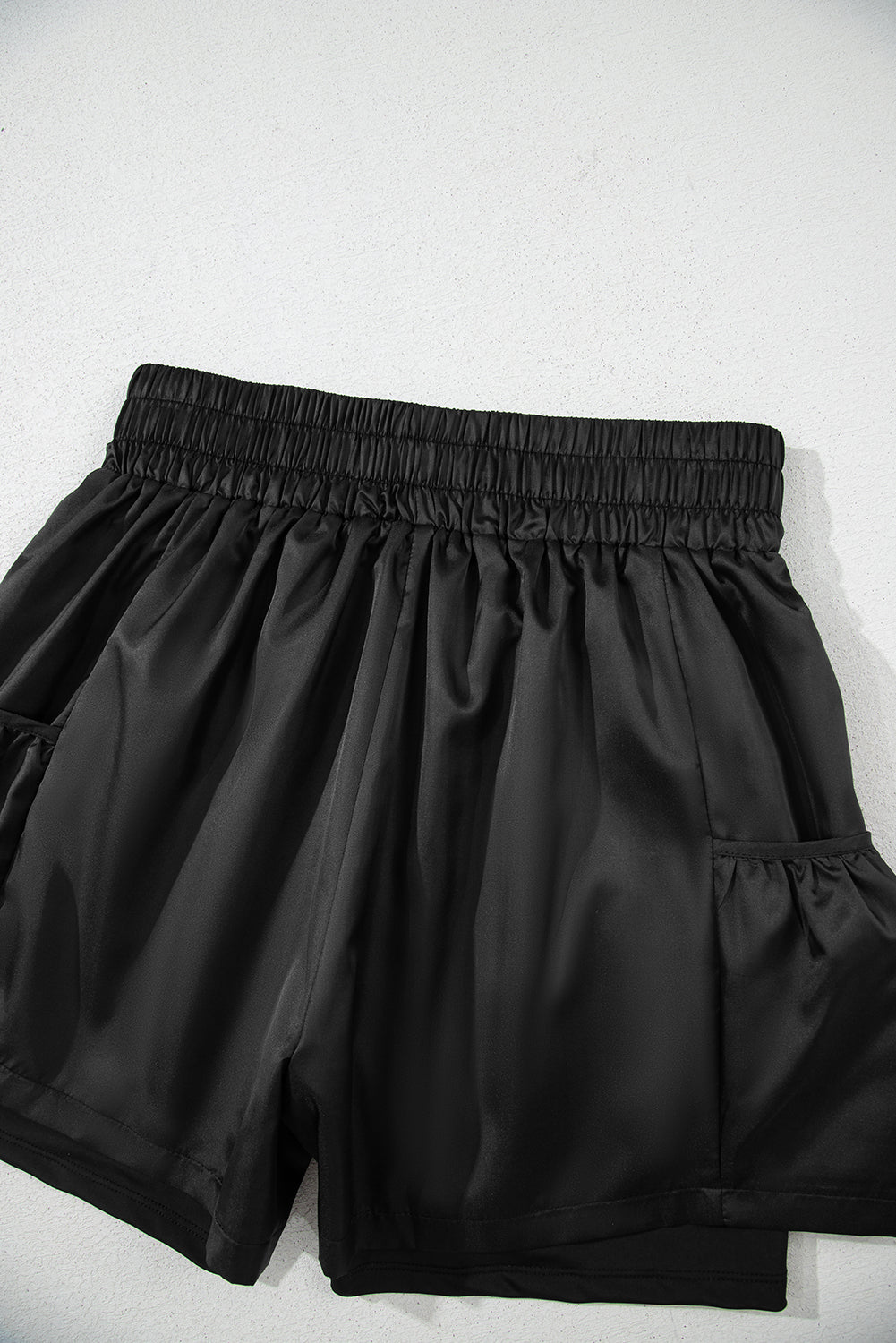 Black Elastic High Waist Pocketed Casual Shorts eAura
