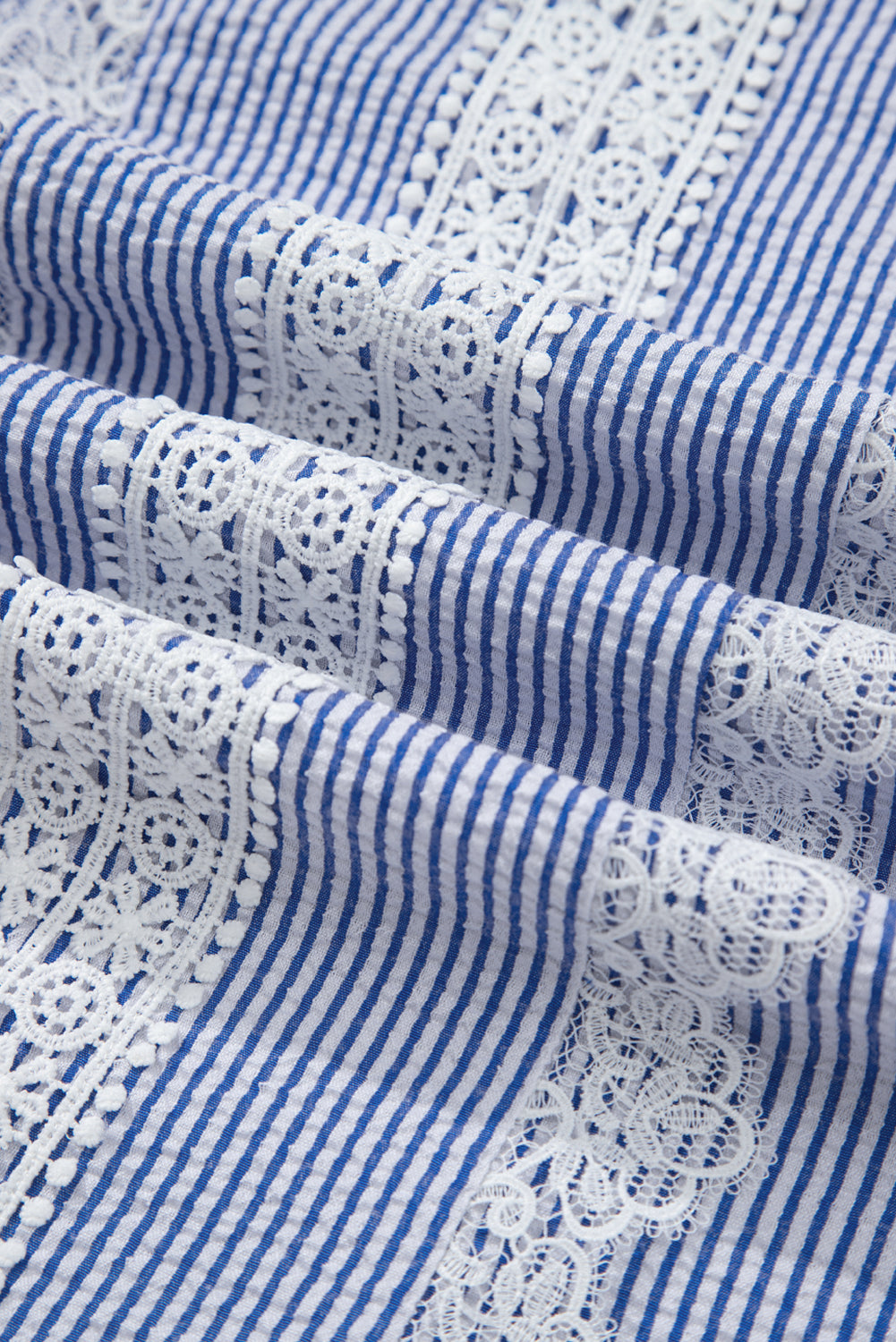 Sky Blue Stripe Lace Patchwork Crew Neck Tank Top eAura