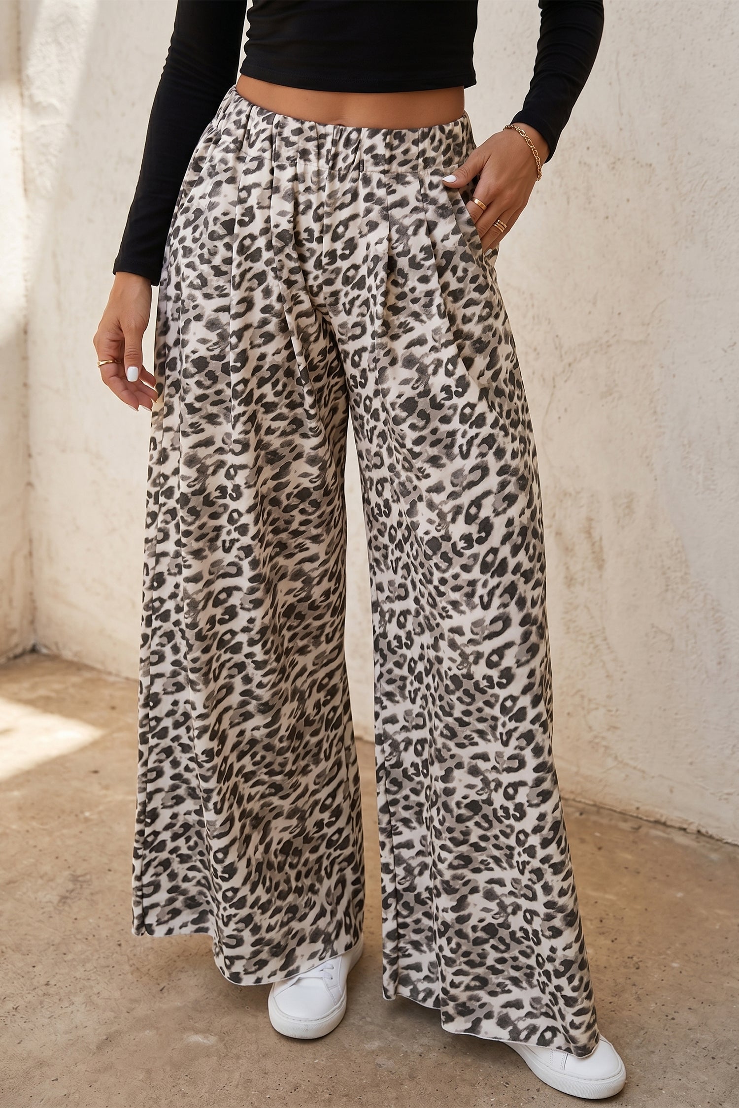 Leopard Print Wide Leg Full Length Pants – Multicolour