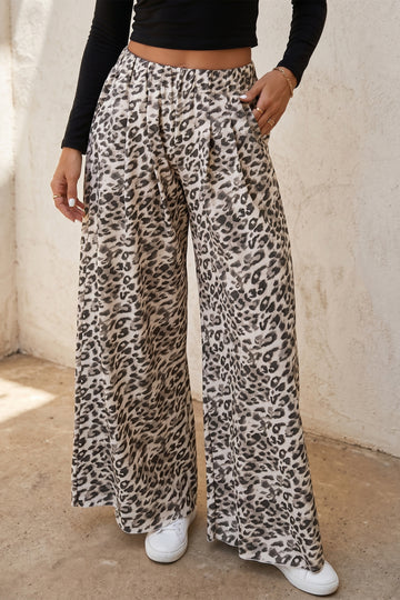 Leopard Print Wide Leg Full Length Pants – Multicolour