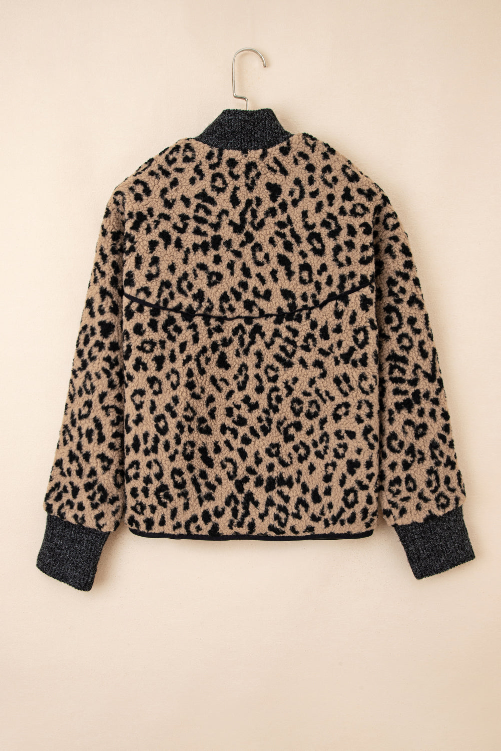Leopard Print Zip-up Stand Neck Side Pocket Jacket eAura