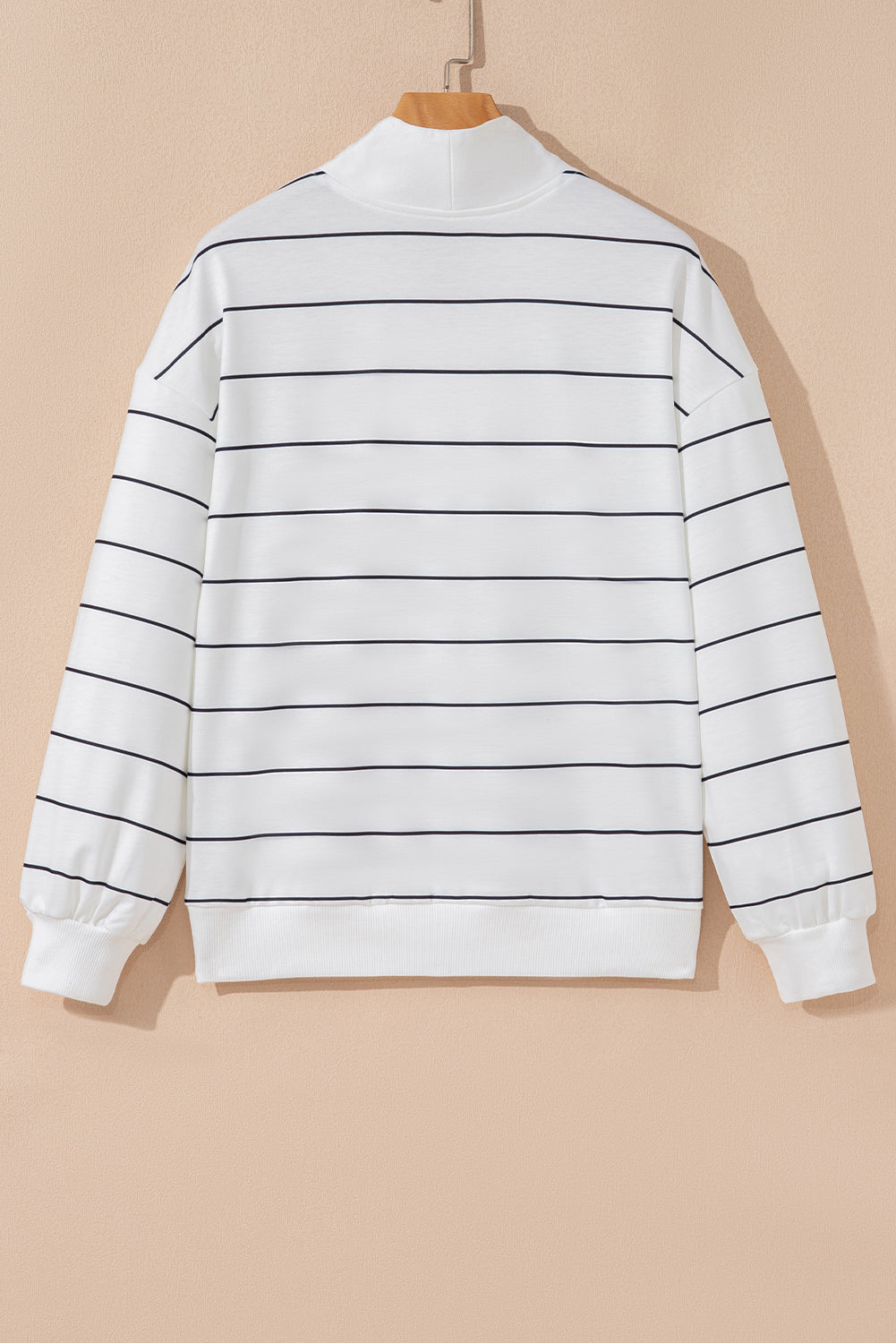 Zip V-Neck Stripe Print Drop Shoulder Long Sleeve Top - eAura