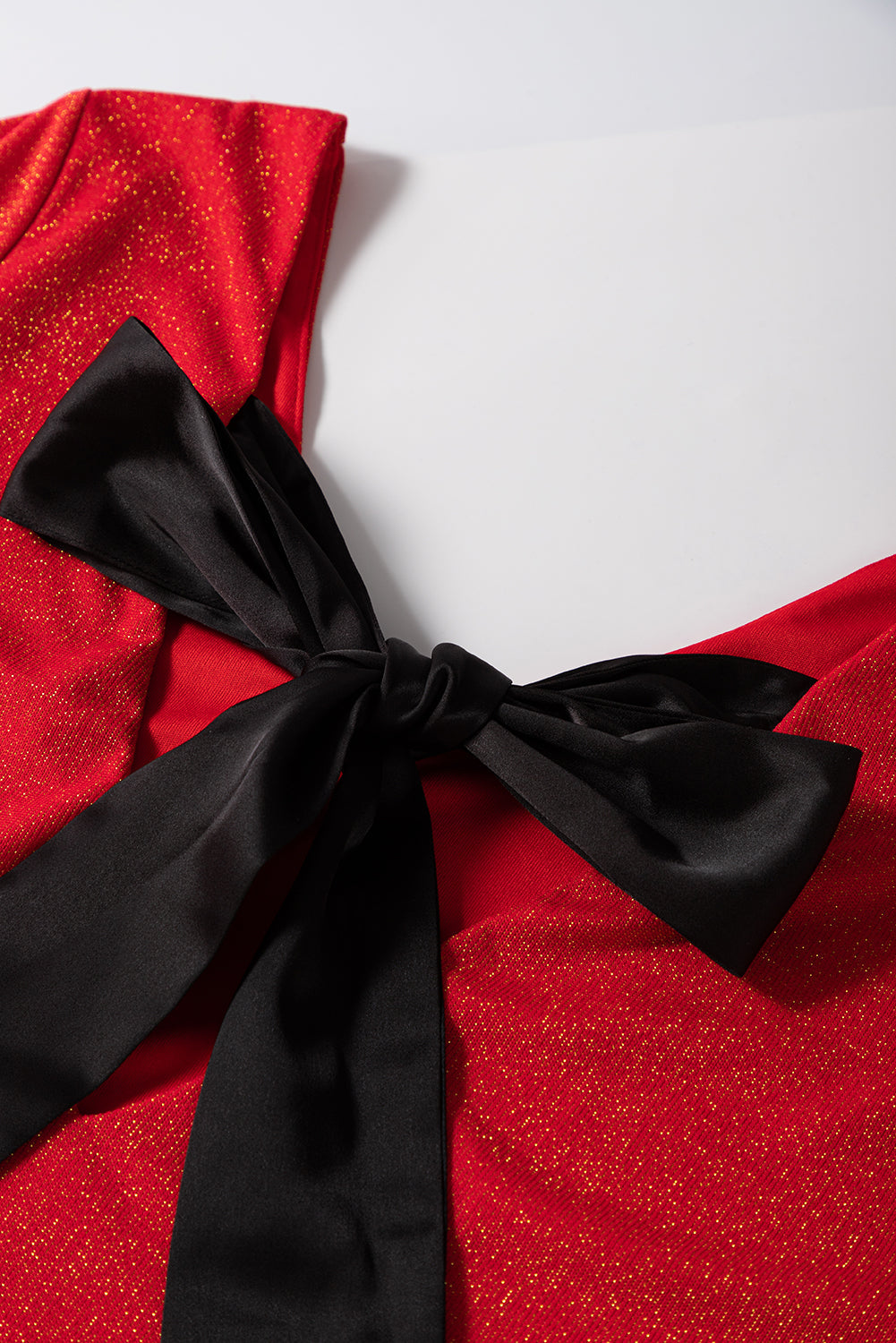 Racing Red Metallic Bowknot Open Back V Neck Top eAura