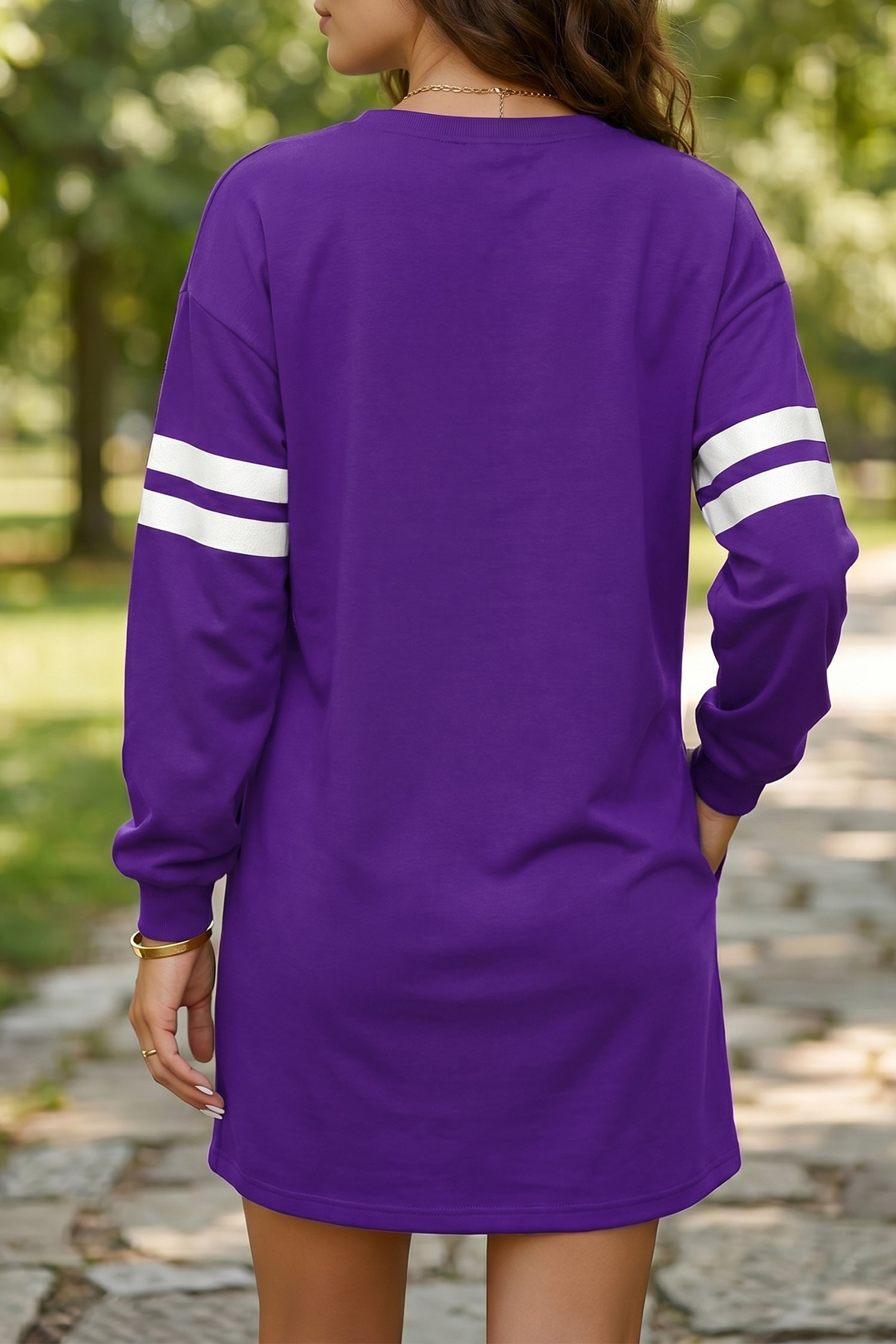 Varsity Contrast Banded Sleeve Shift Sweatshirt Dress