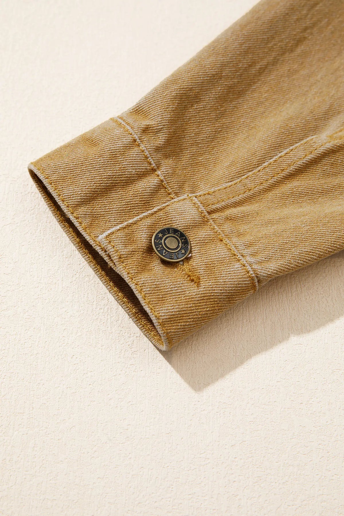 Metal Button Front Long Sleeve Collar Denim Jacket – Honey Gold