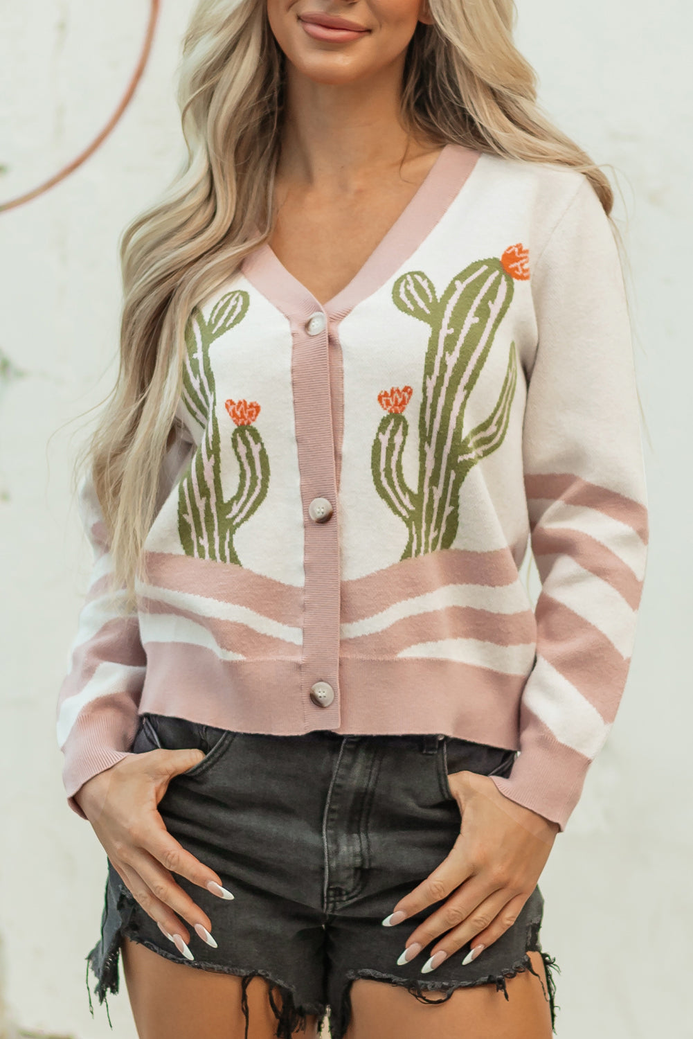 Desert Cactus Buttoned Front Knit Cardigan eAura