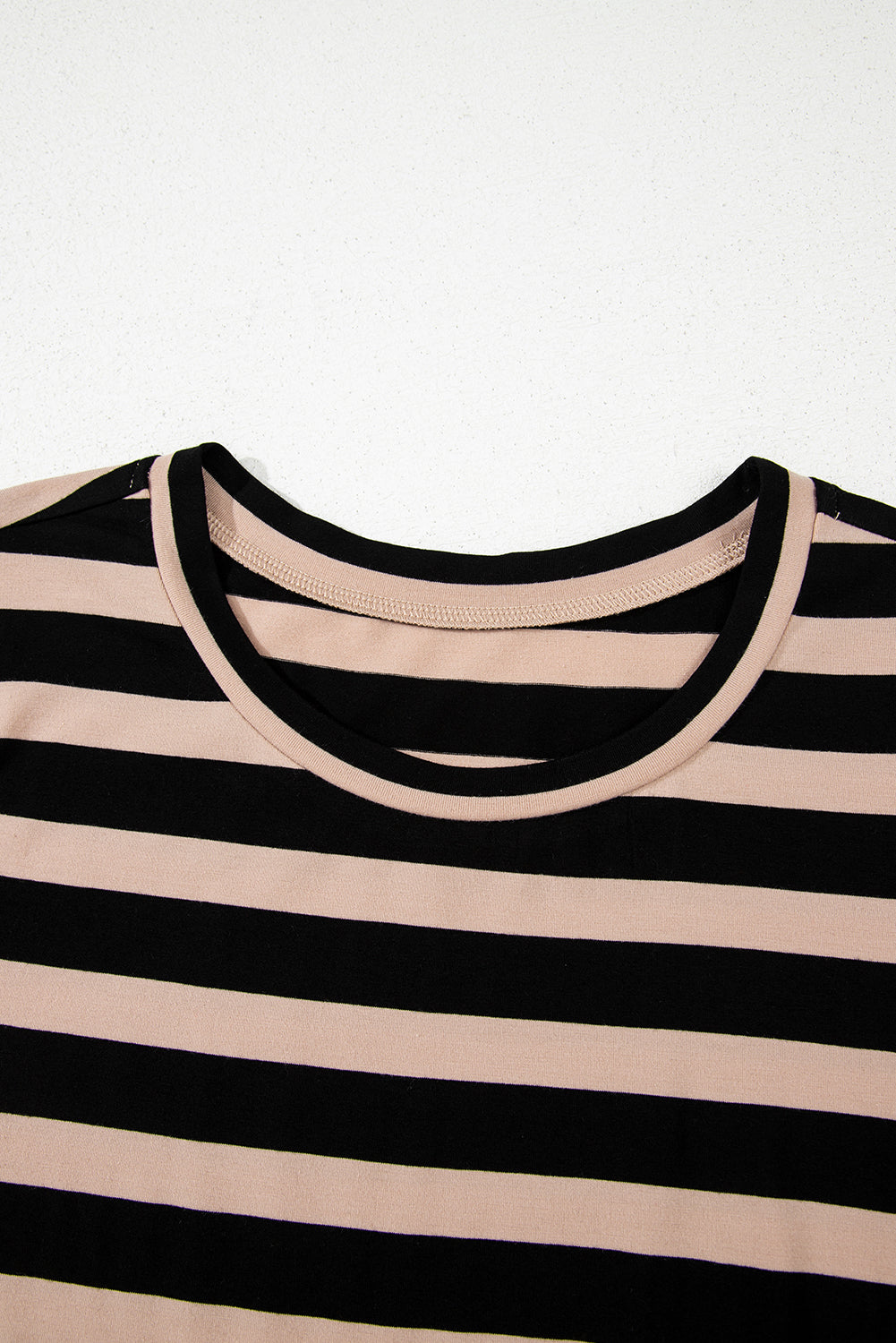 Black Stripe Casual Round Neck T-shirt Maxi Dress with Pockets BB Fashion Outlet