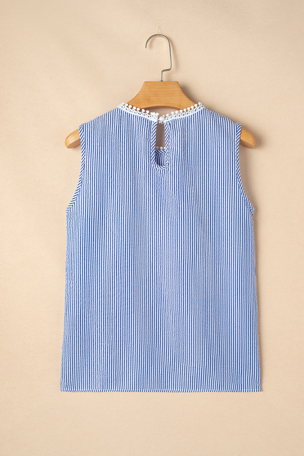 Sky Blue Stripe Lace Patchwork Crew Neck Tank Top eAura