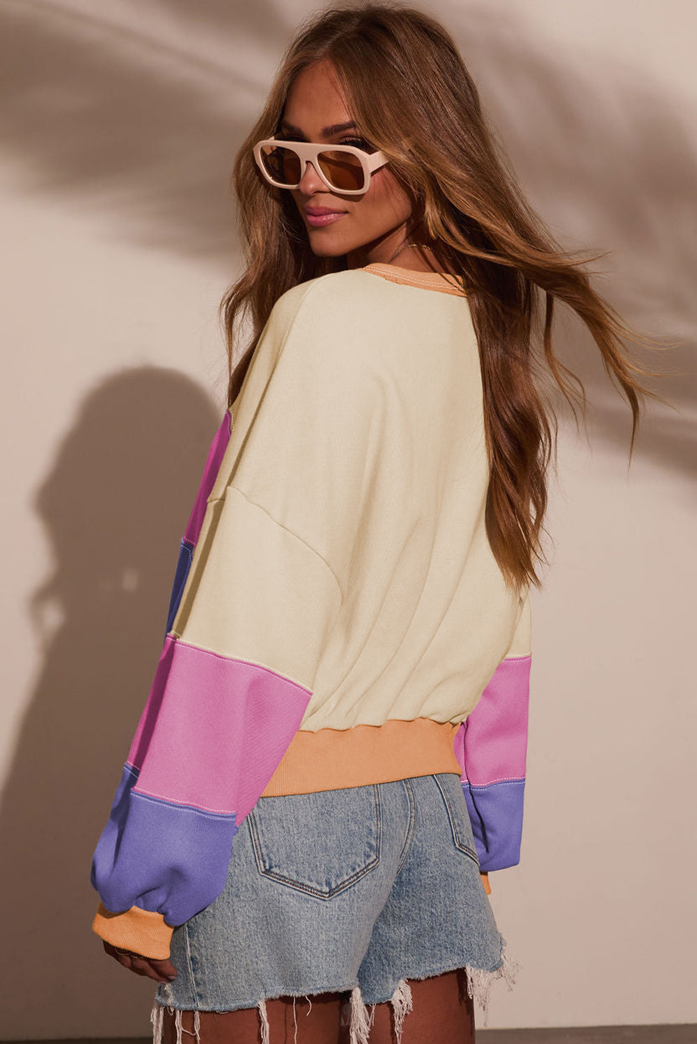 Colour Block Drop Shoulder Cropped Sweatshirt - Tops/Sweatshirts & Hoodies