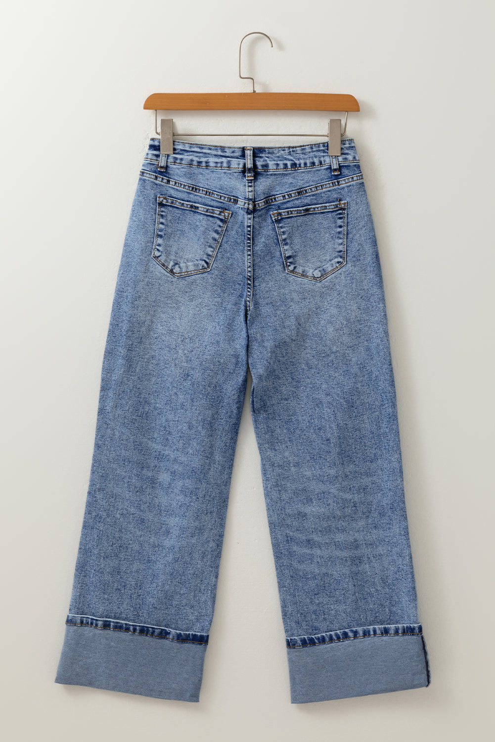 Center Seam Cuffed Hem Straight High Waist Jeans - eAura