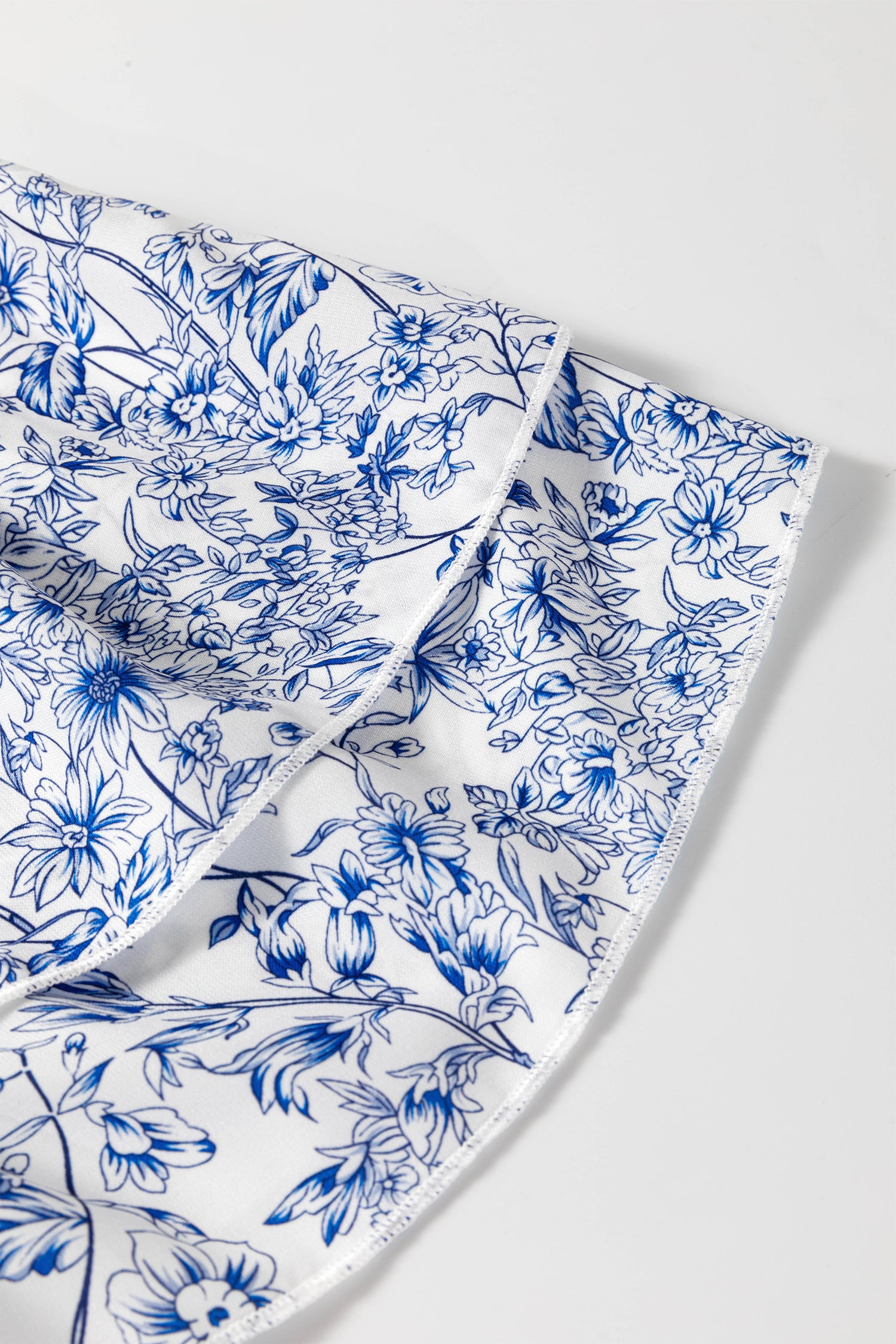 Floral Print Square Neck Ruffled Sleeve Shirred Babydoll Blouse – Sky Blue