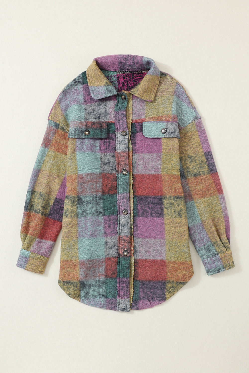 MultiColour Brushed Plaid Pocketed Oversize Shacket eAura