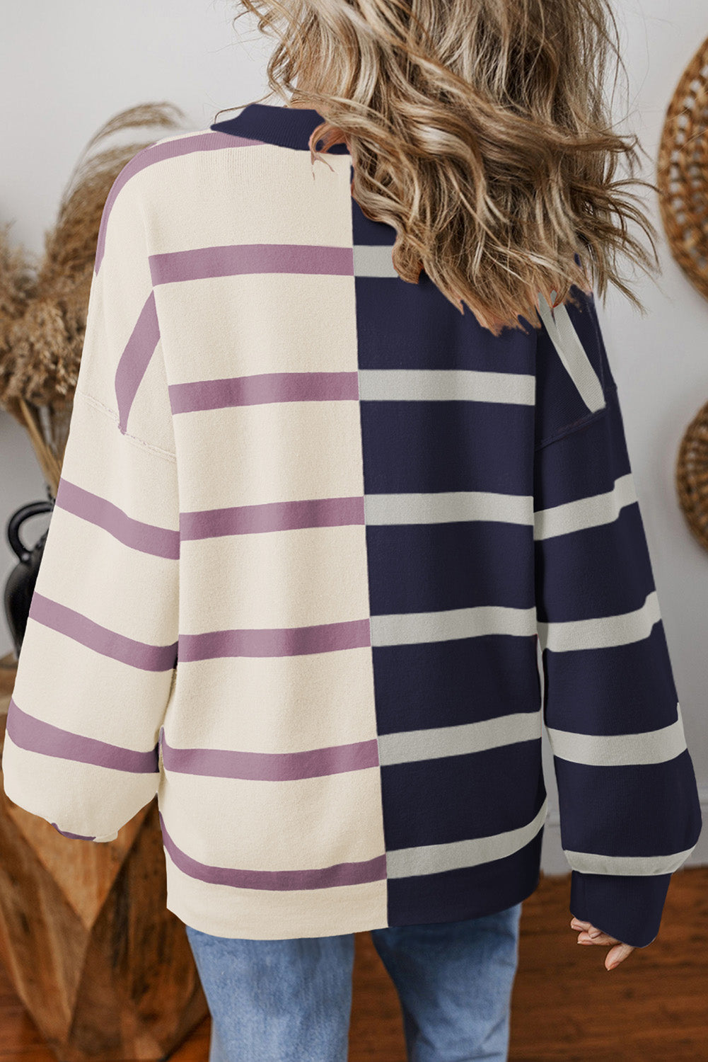 Pink Stripe Colourblock Oversized Sweater eAura