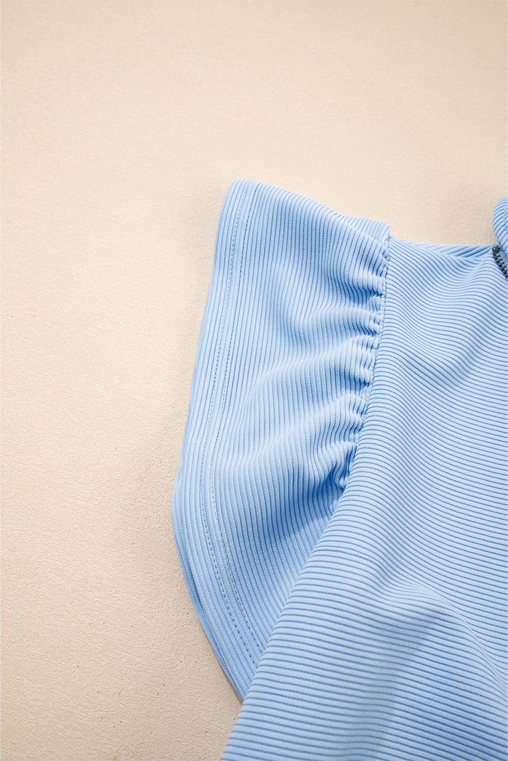 Beau Blue Textured Ruffled Sleeve Zipped Top and Wide Leg Trousers Set eAura